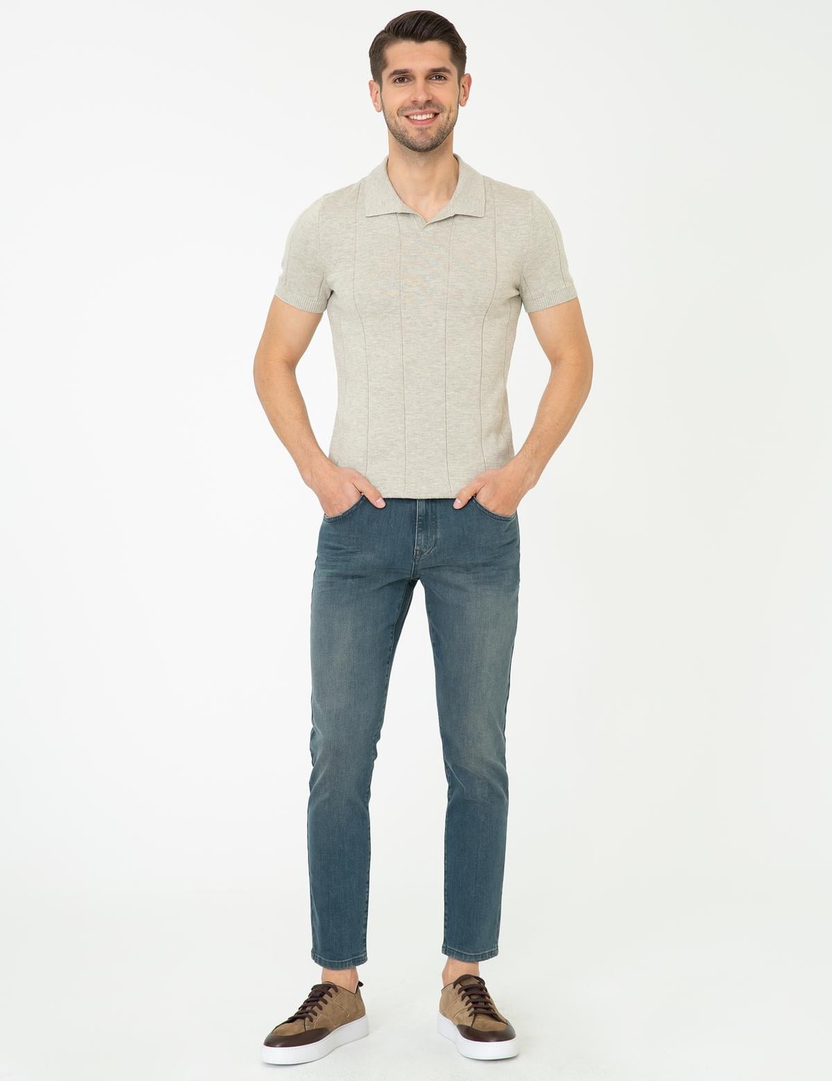 Kum Melanj Slim Fit Polo Yaka Triko Tişört - 50241458046