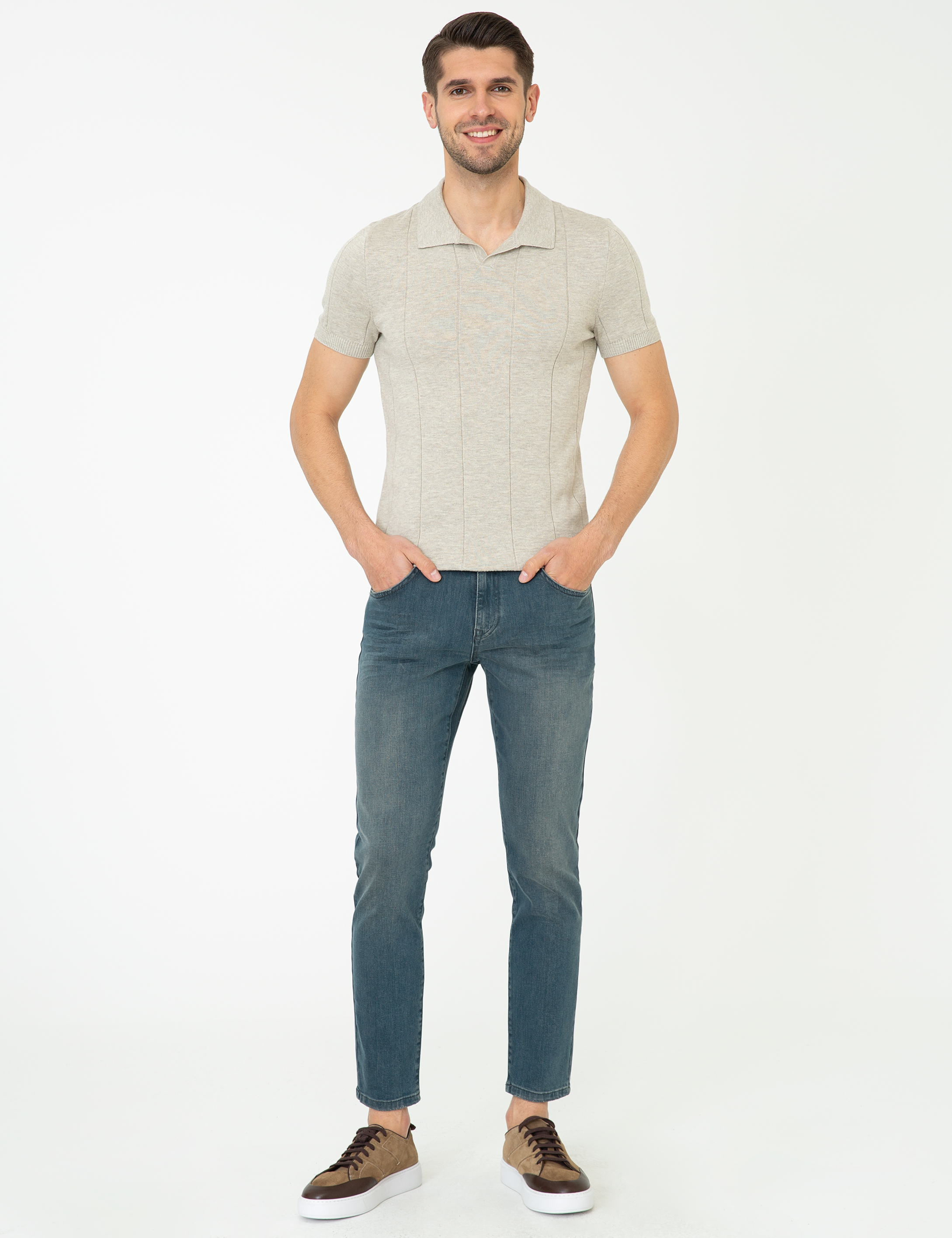Kum Melanj Slim Fit Polo Yaka Triko Tişört - Image 4