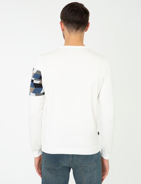 Ekru Slim Fit Bisiklet Yaka Triko Kazak - 50241416009