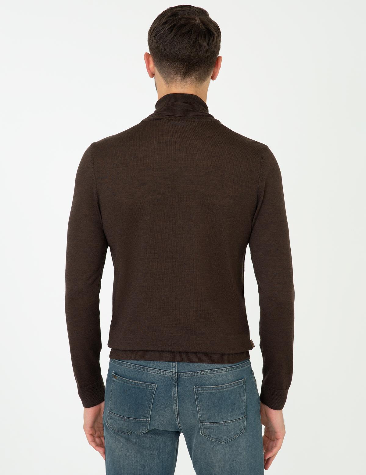 Kahverengi Regular Fit Balıkçı Yaka Yün Karışımlı Basic Triko Kazak - 50237702126