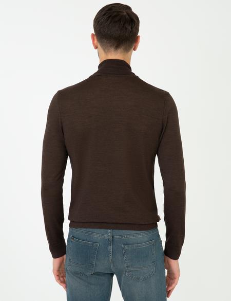 Kahverengi Regular Fit Balıkçı Yaka Yün Karışımlı Basic Triko Kazak - 50237702126