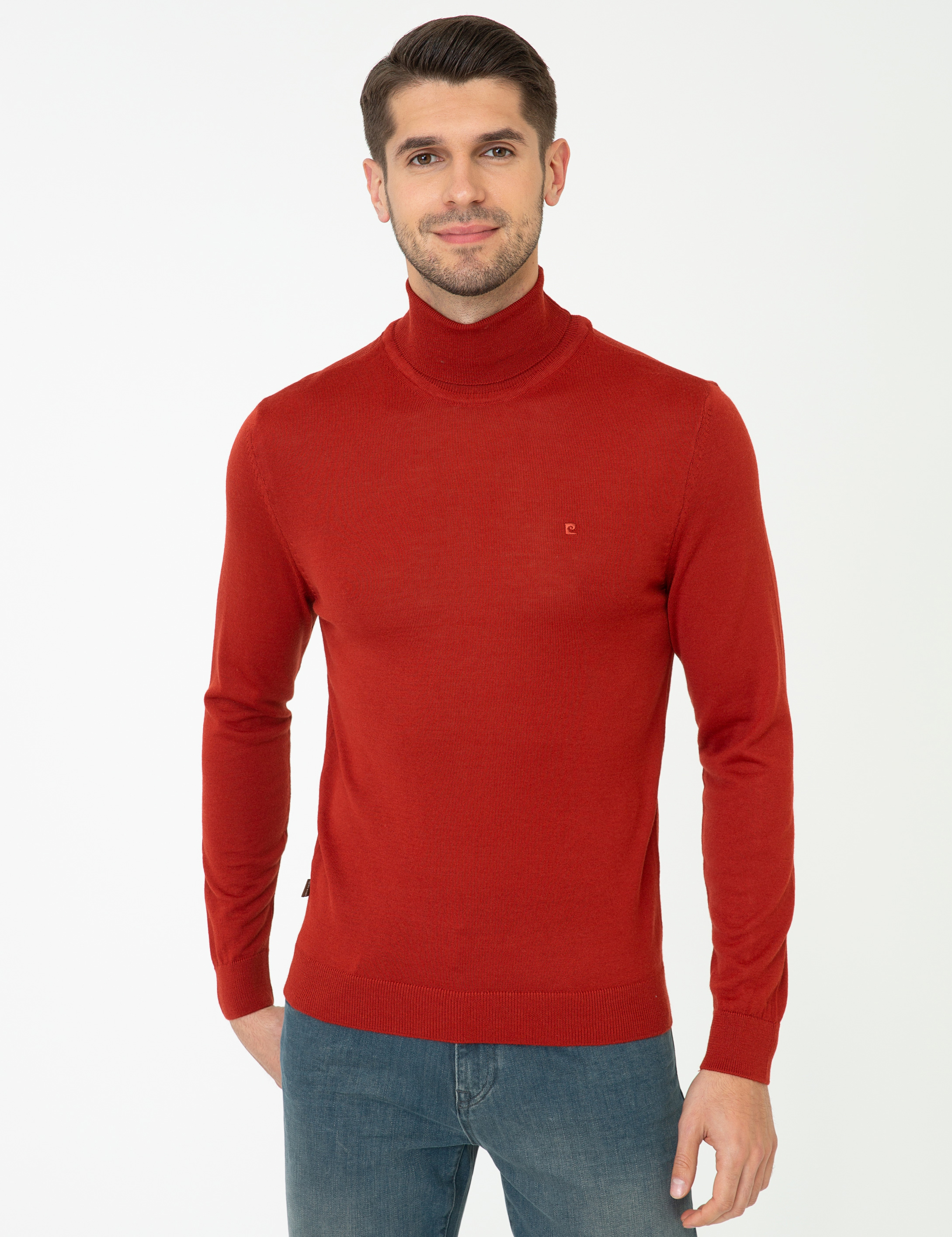 Pierre Cardin Kiremit Regular Fit Balıkçı Yaka Yün Karışımlı Basic Triko Kazak görsel 3