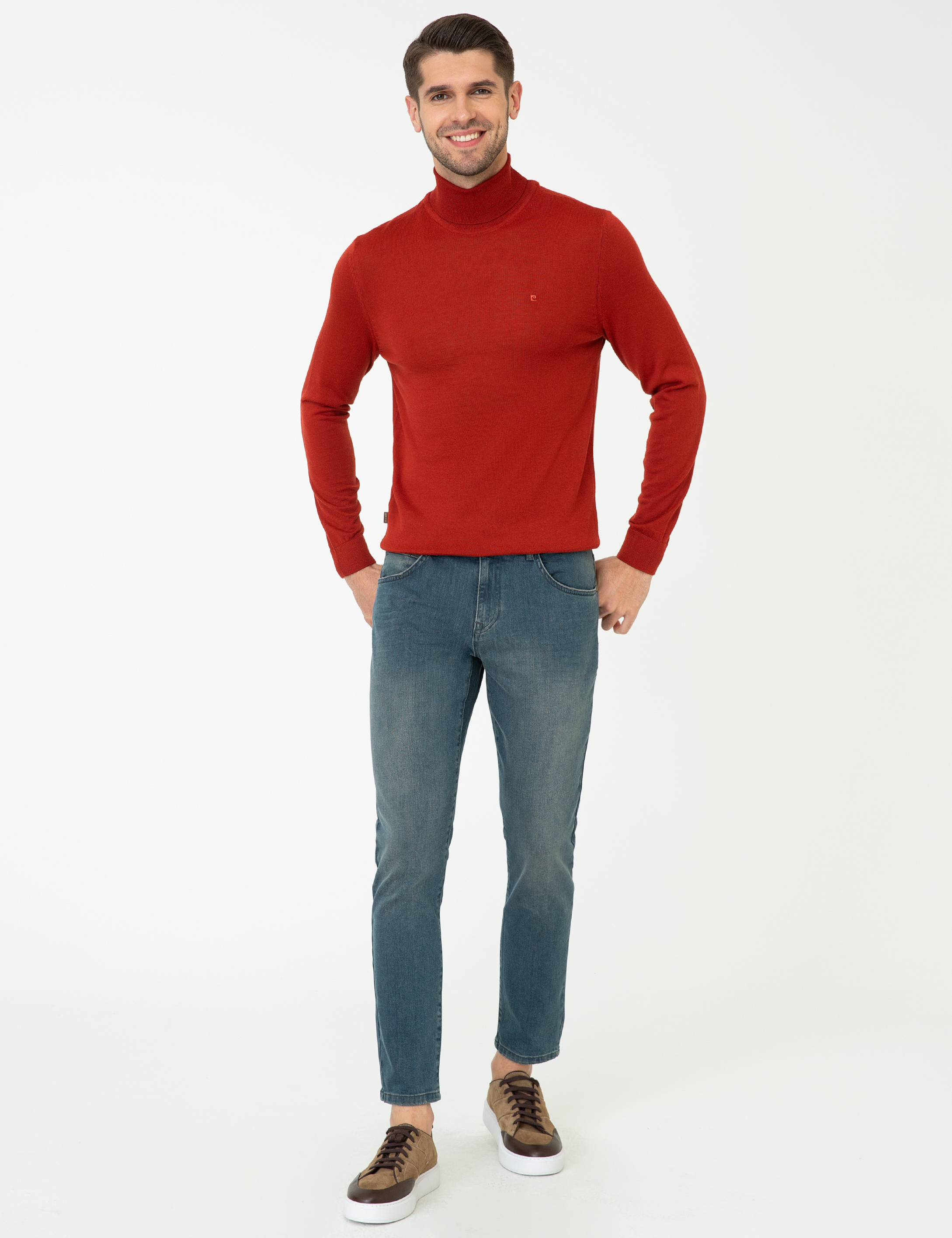 Pierre Cardin Kiremit Regular Fit Balıkçı Yaka Yün Karışımlı Basic Triko Kazak görsel 5