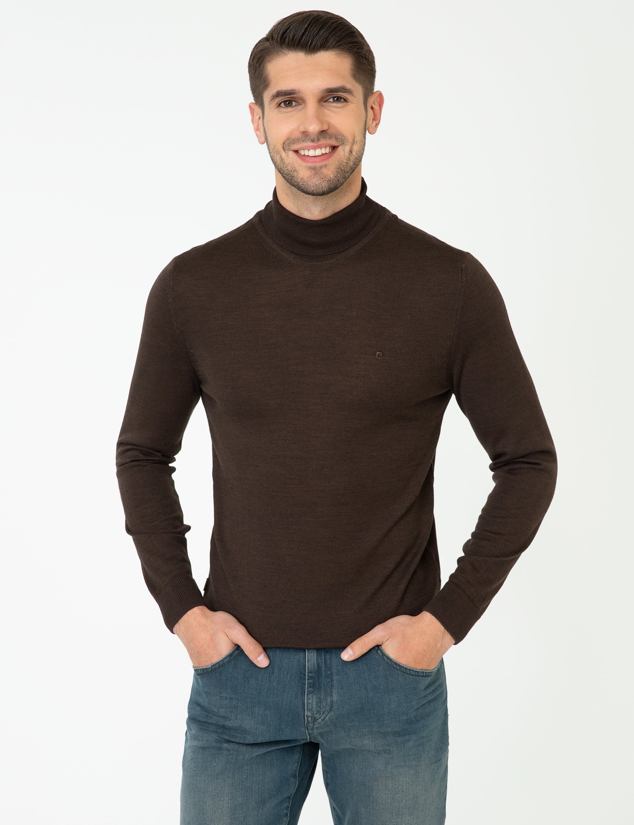 Kahverengi Regular Fit Balıkçı Yaka Yün Karışımlı Basic Triko Kazak - Image 1