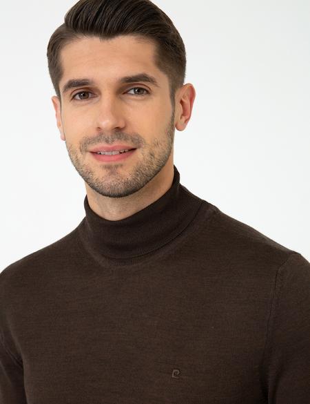 Kahverengi Regular Fit Balıkçı Yaka Yün Karışımlı Basic Triko Kazak - 50237702126