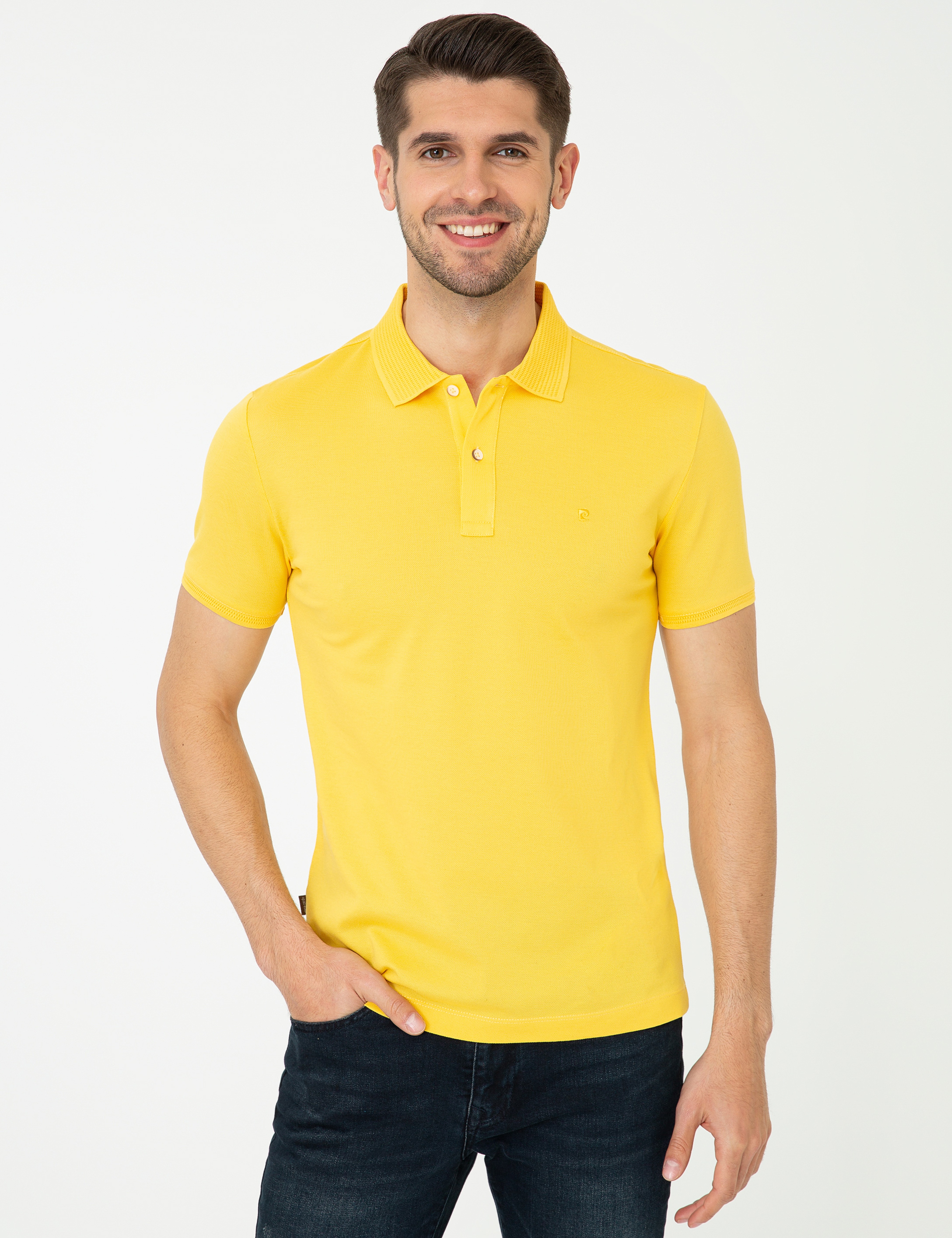 Sarı Slim Fit Polo Yaka Merserize Tişört - Image 1