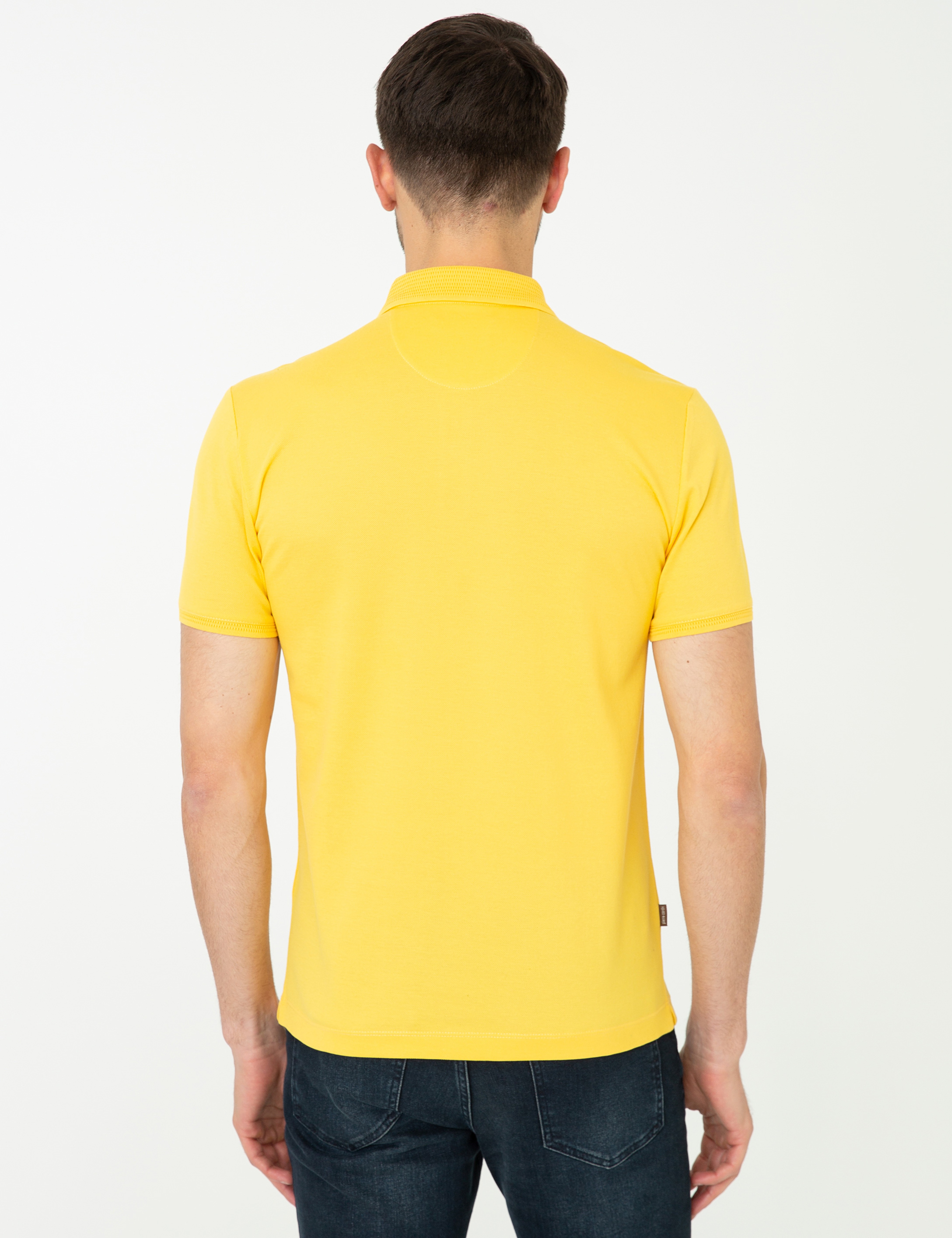 Sarı Slim Fit Polo Yaka Merserize Tişört - Image 3