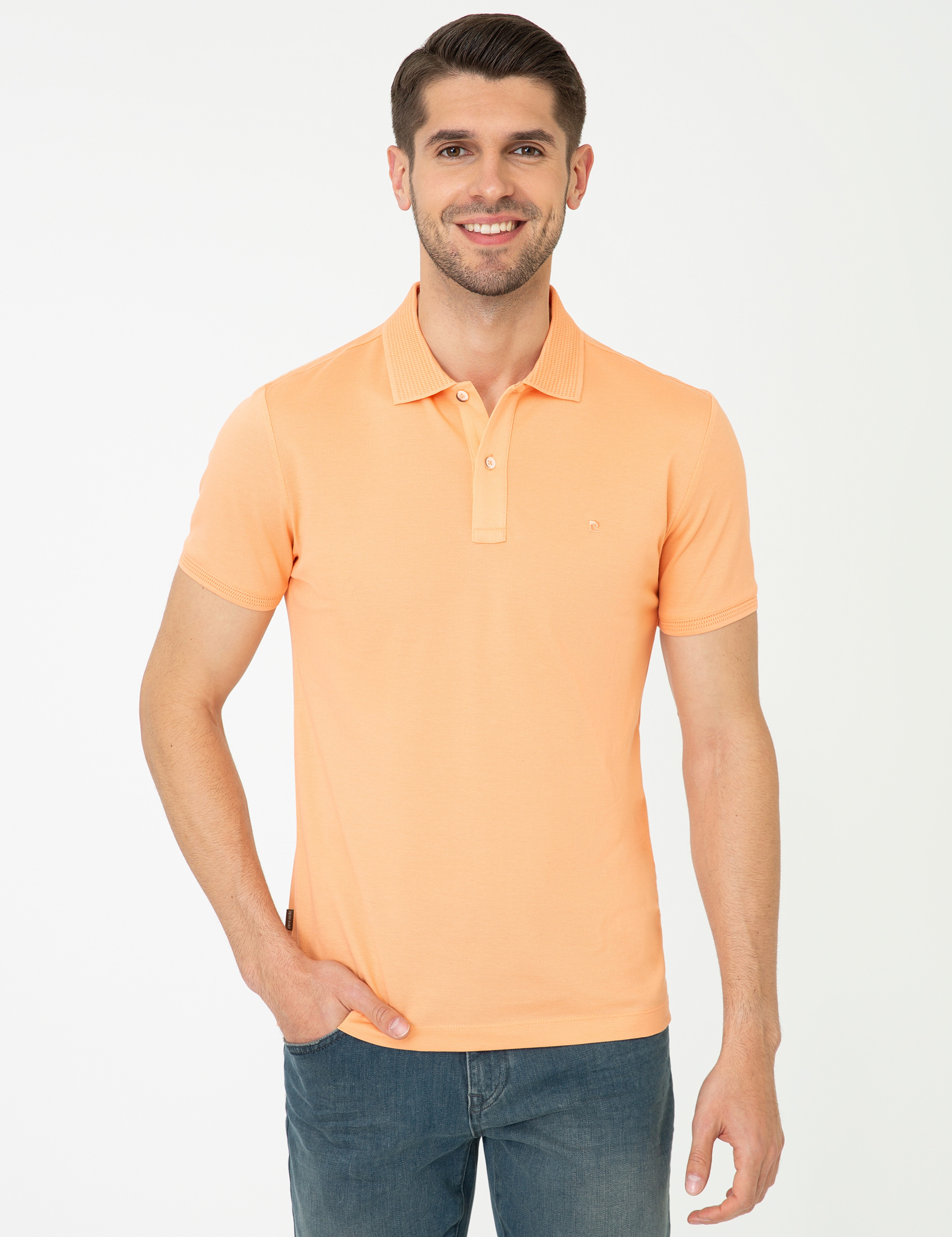 Açık Somon Slim Fit Polo Yaka Merserize Tişört - Image 1