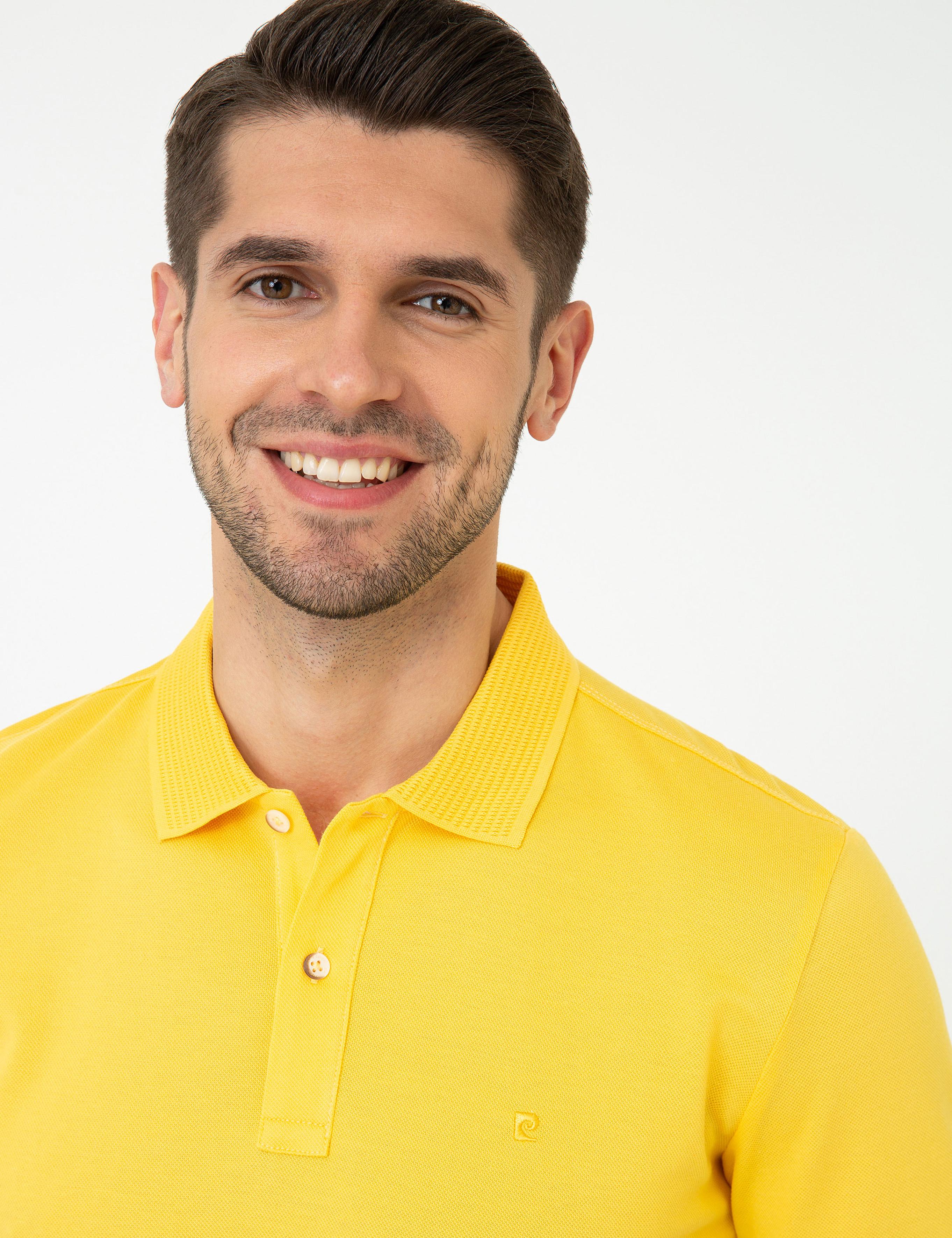 Sarı Slim Fit Polo Yaka Merserize Tişört