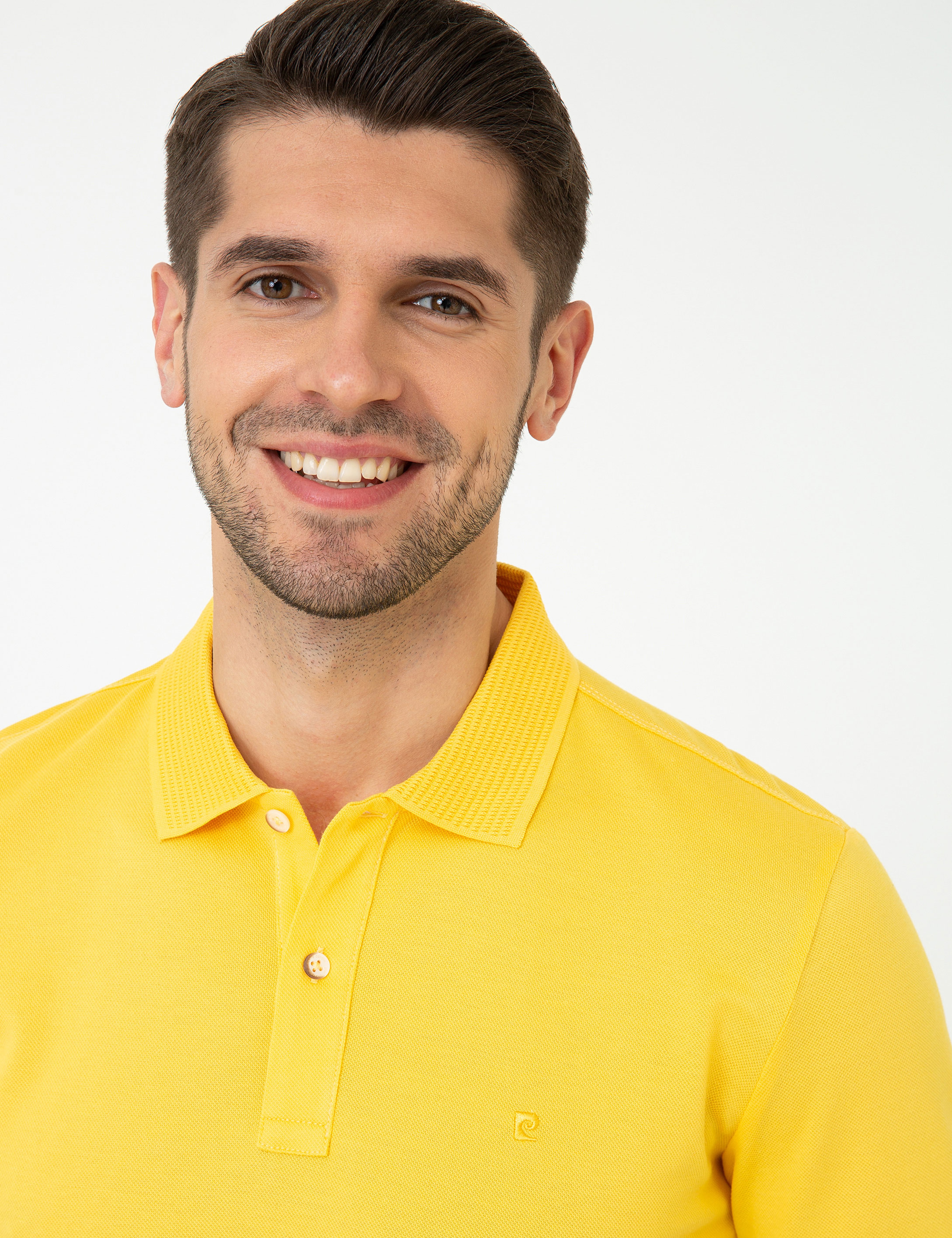 Sarı Slim Fit Polo Yaka Merserize Tişört - Image 2