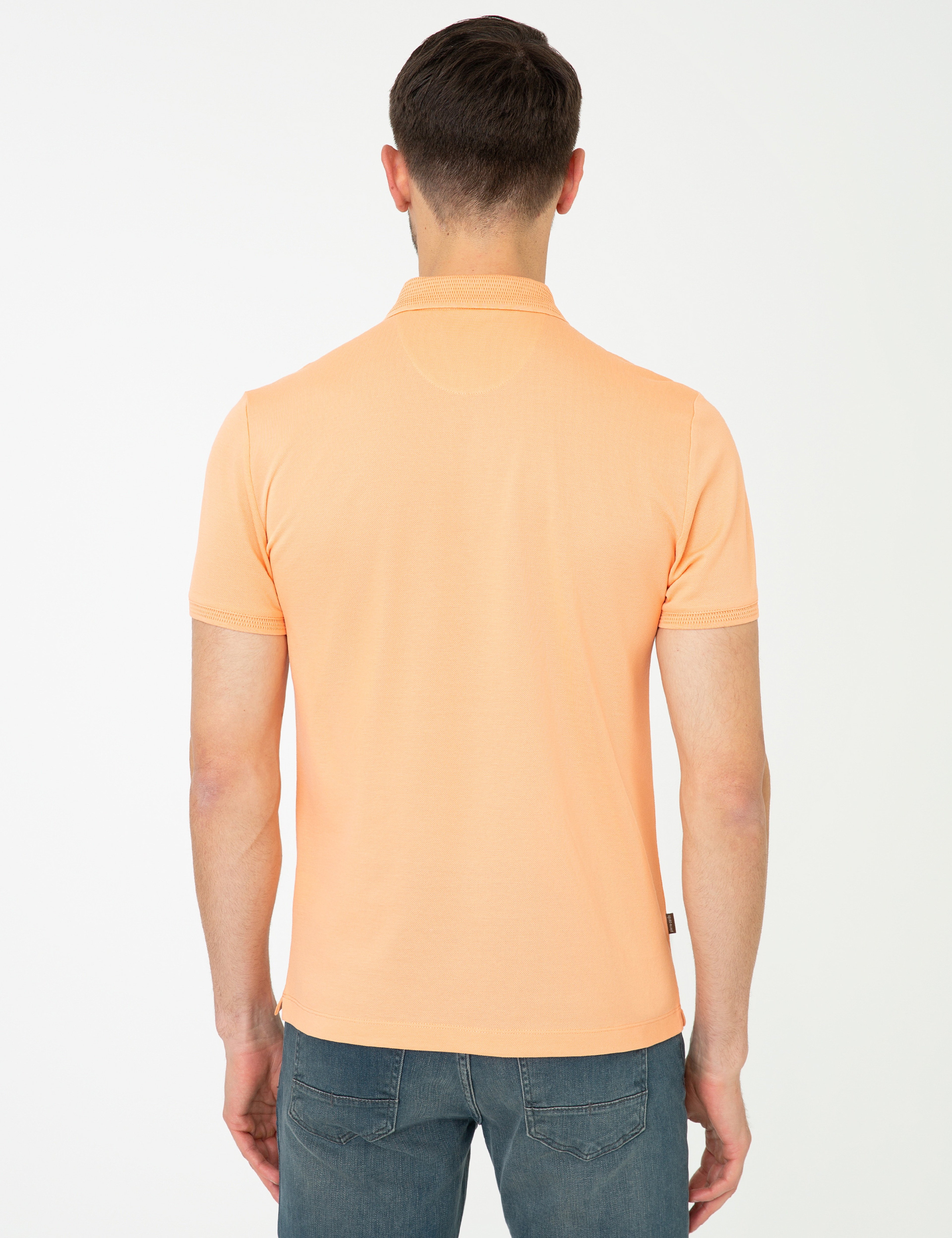 Açık Somon Slim Fit Polo Yaka Merserize Tişört