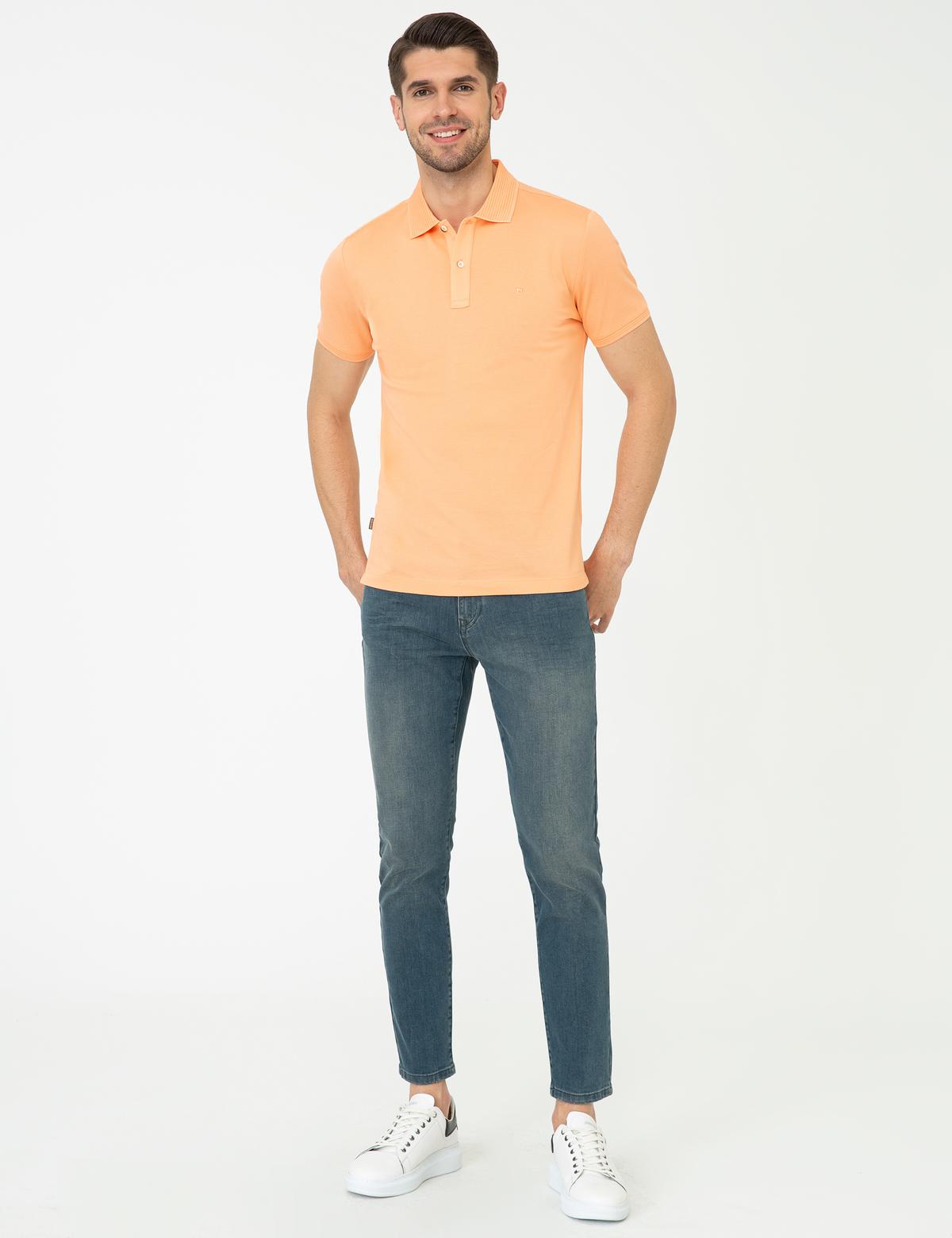 Açık Somon Slim Fit Polo Yaka Merserize Tişört - 50249879136