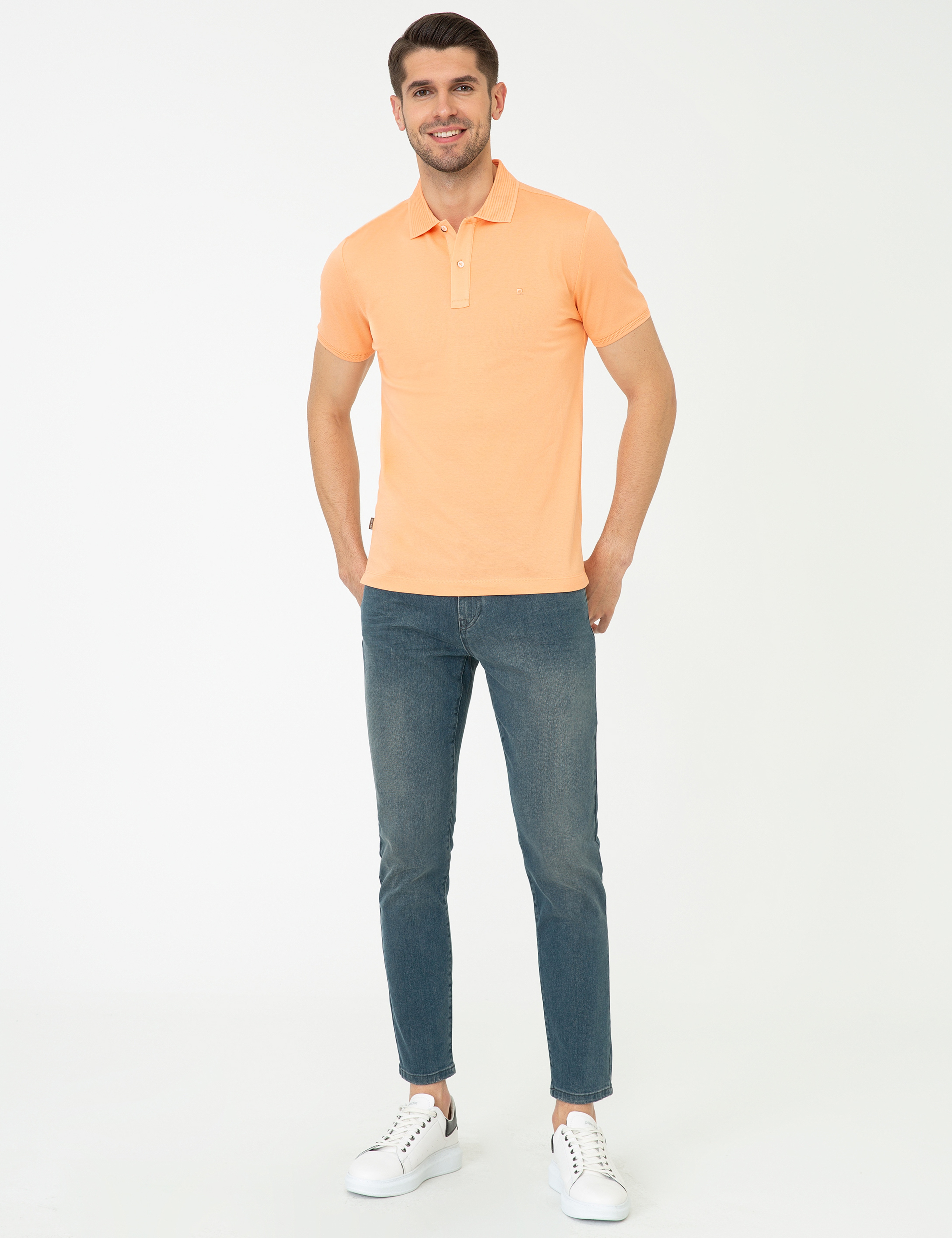 Açık Somon Slim Fit Polo Yaka Merserize Tişört
