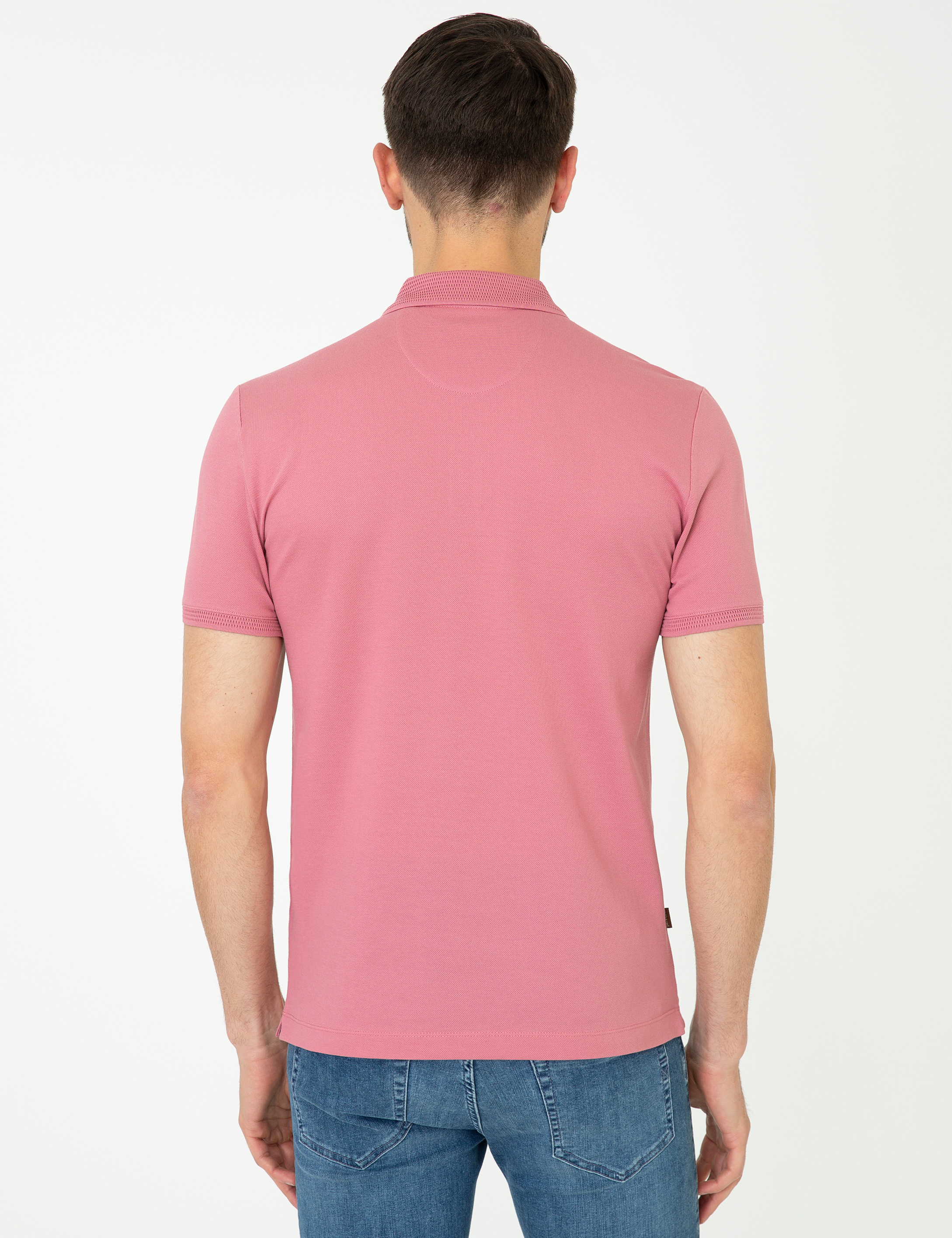 Pembe Slim Fit Polo Yaka Merserize Tişört - Image 3
