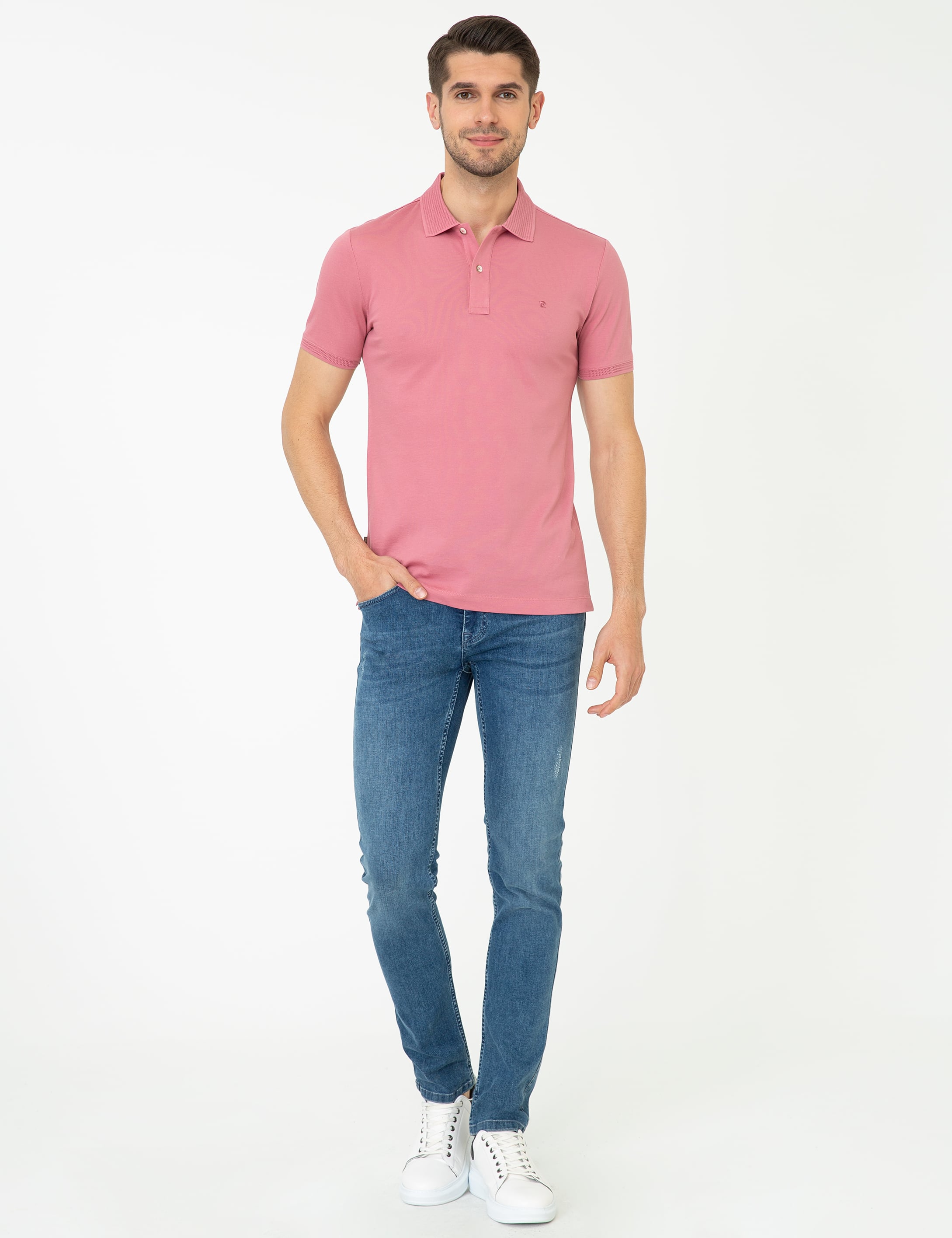 Pembe Slim Fit Polo Yaka Merserize Tişört