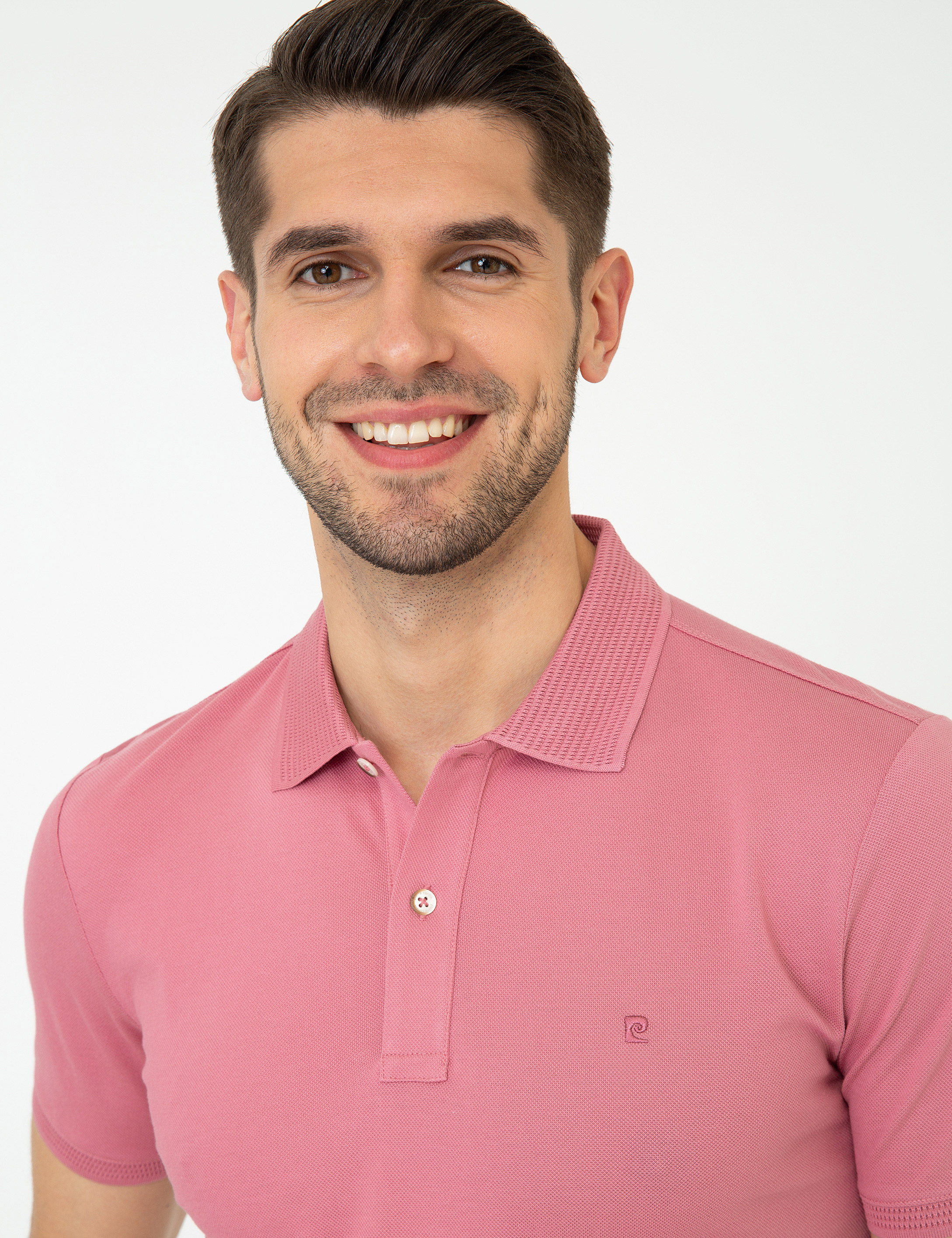 Pembe Slim Fit Polo Yaka Merserize Tişört - Image 2