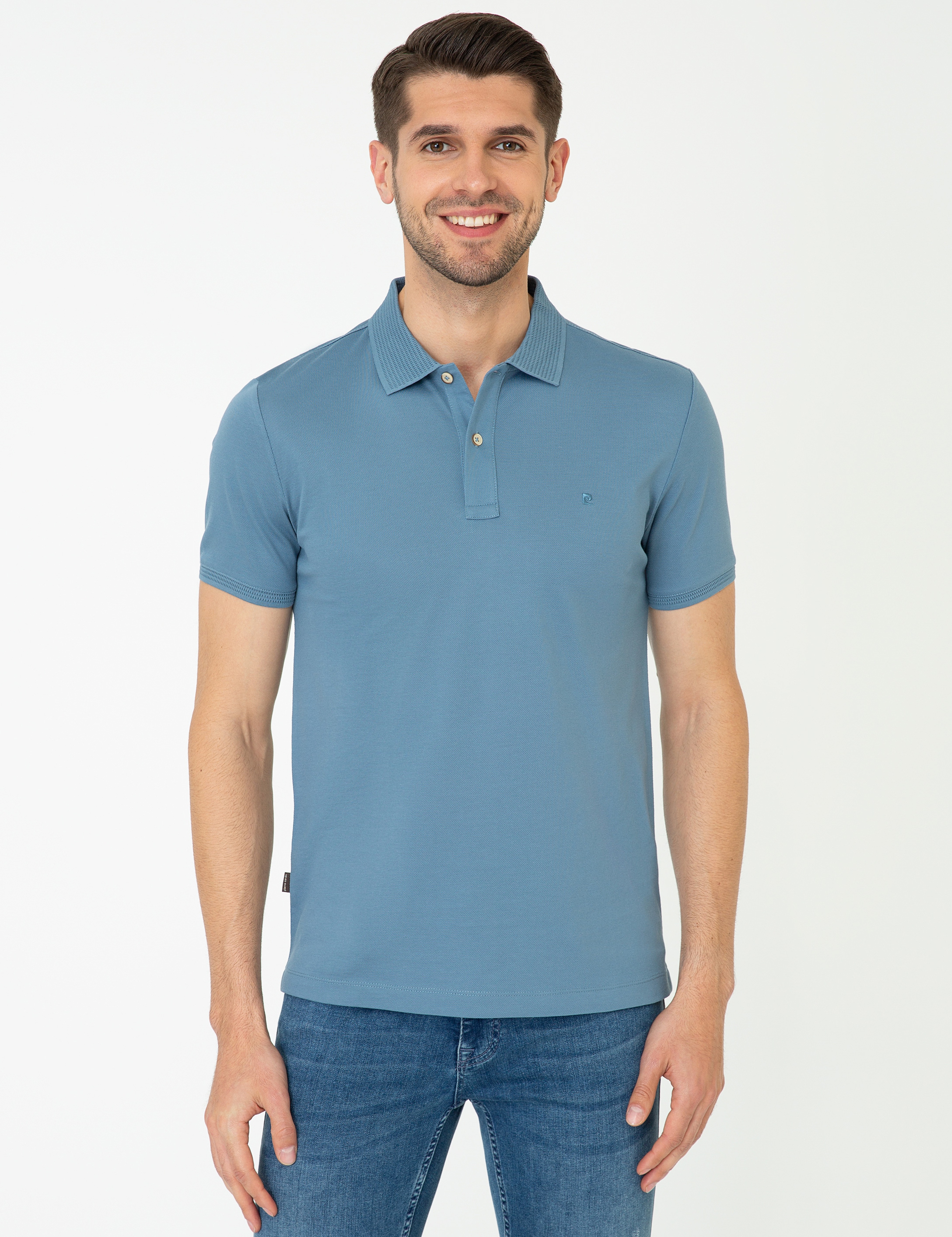 Koyu Mint Slim Fit Polo Yaka Merserize Tişört - Image 1