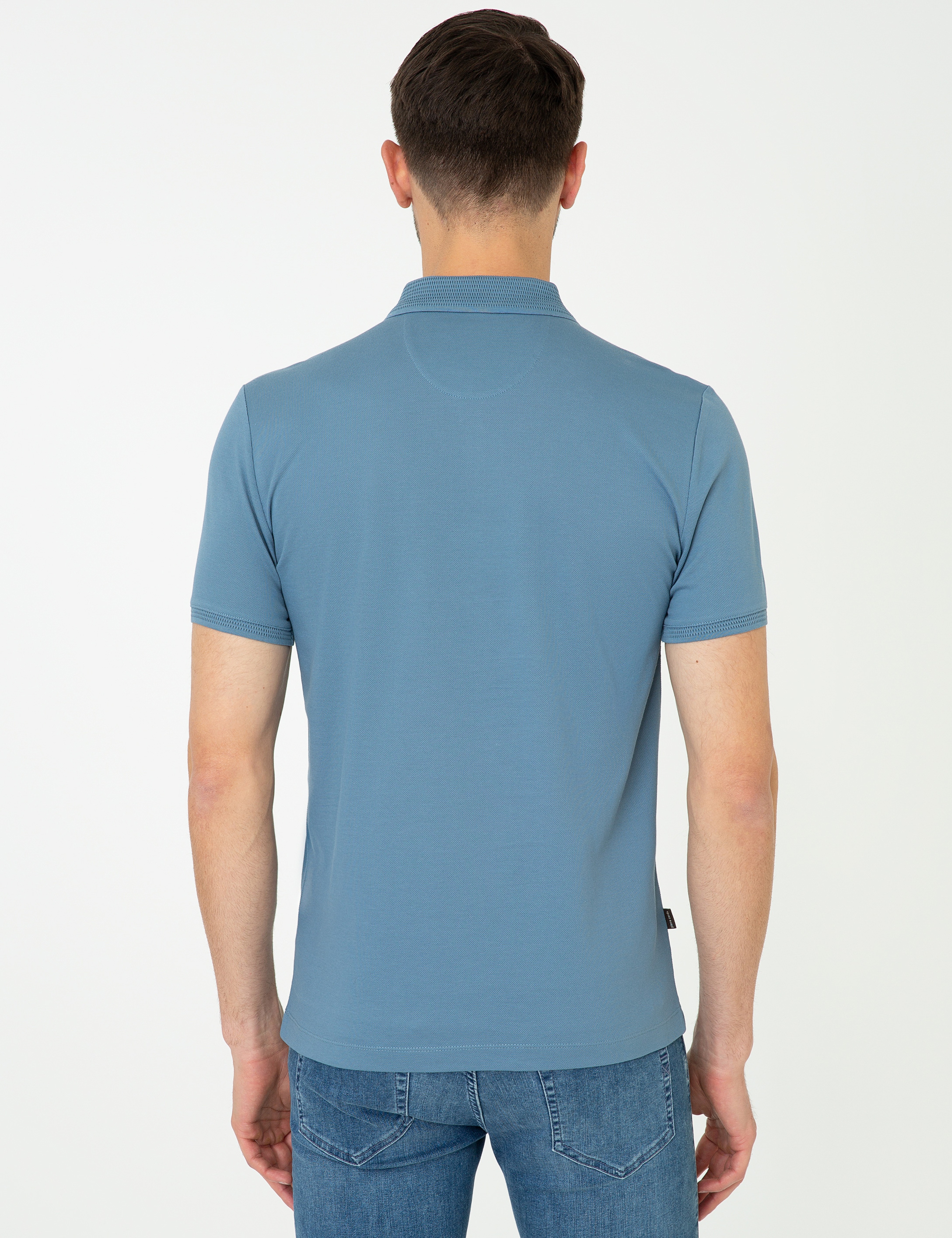 Koyu Mint Slim Fit Polo Yaka Merserize Tişört - Image 3