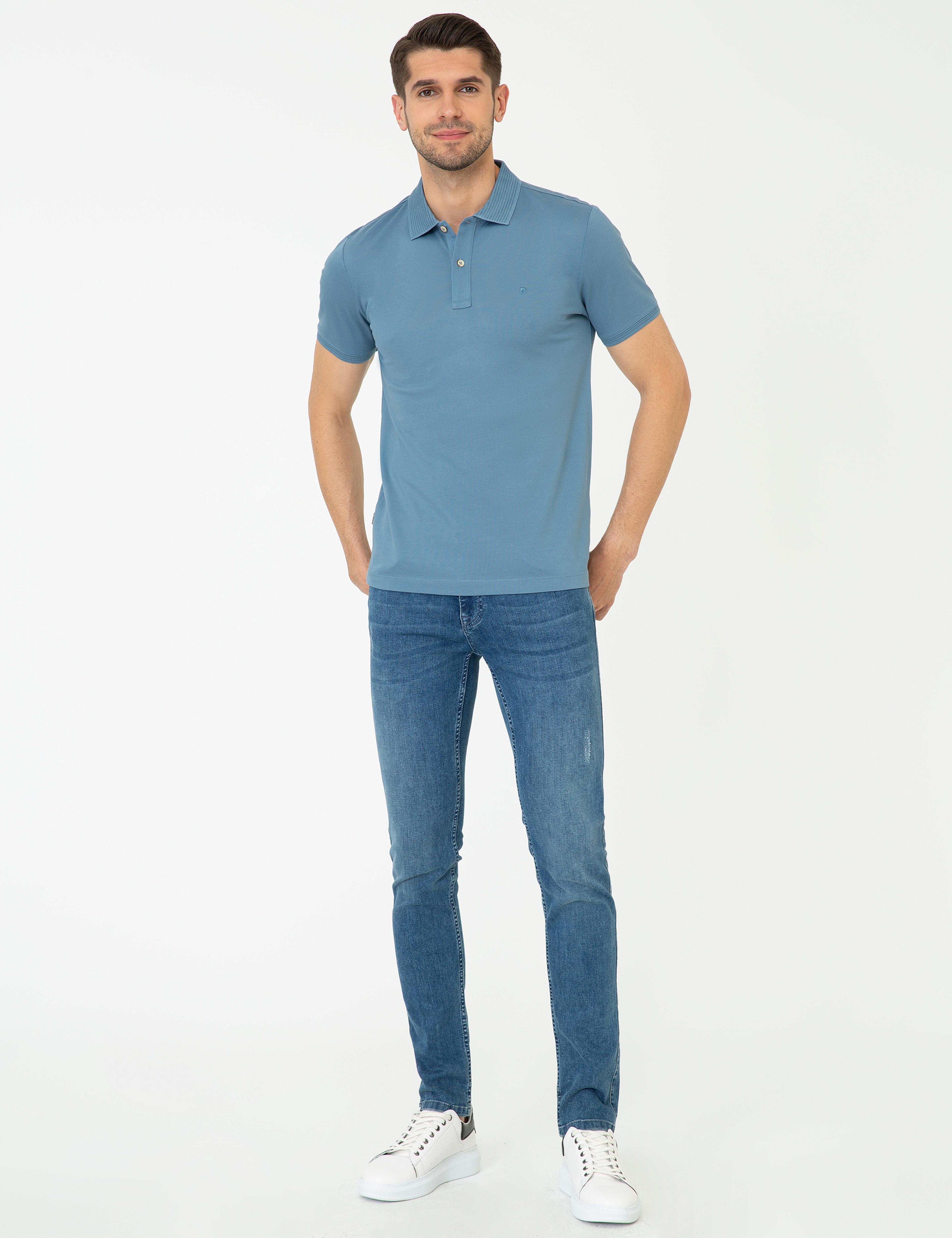 Koyu Mint Slim Fit Polo Yaka Merserize Tişört - Image 4