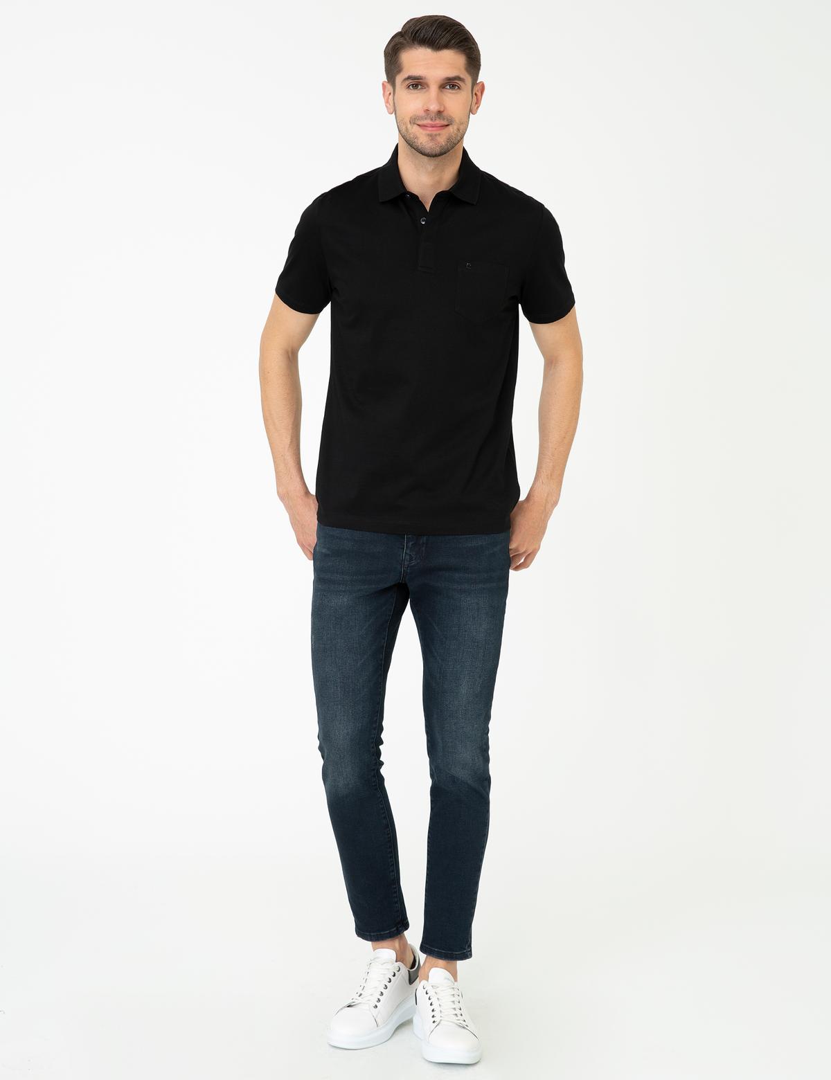 Siyah Regular Fit Polo Yaka Merserize Tişört - 50249893019