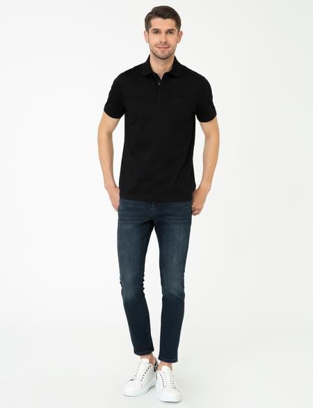 Siyah Regular Fit Polo Yaka Merserize Tişört - 50249893019
