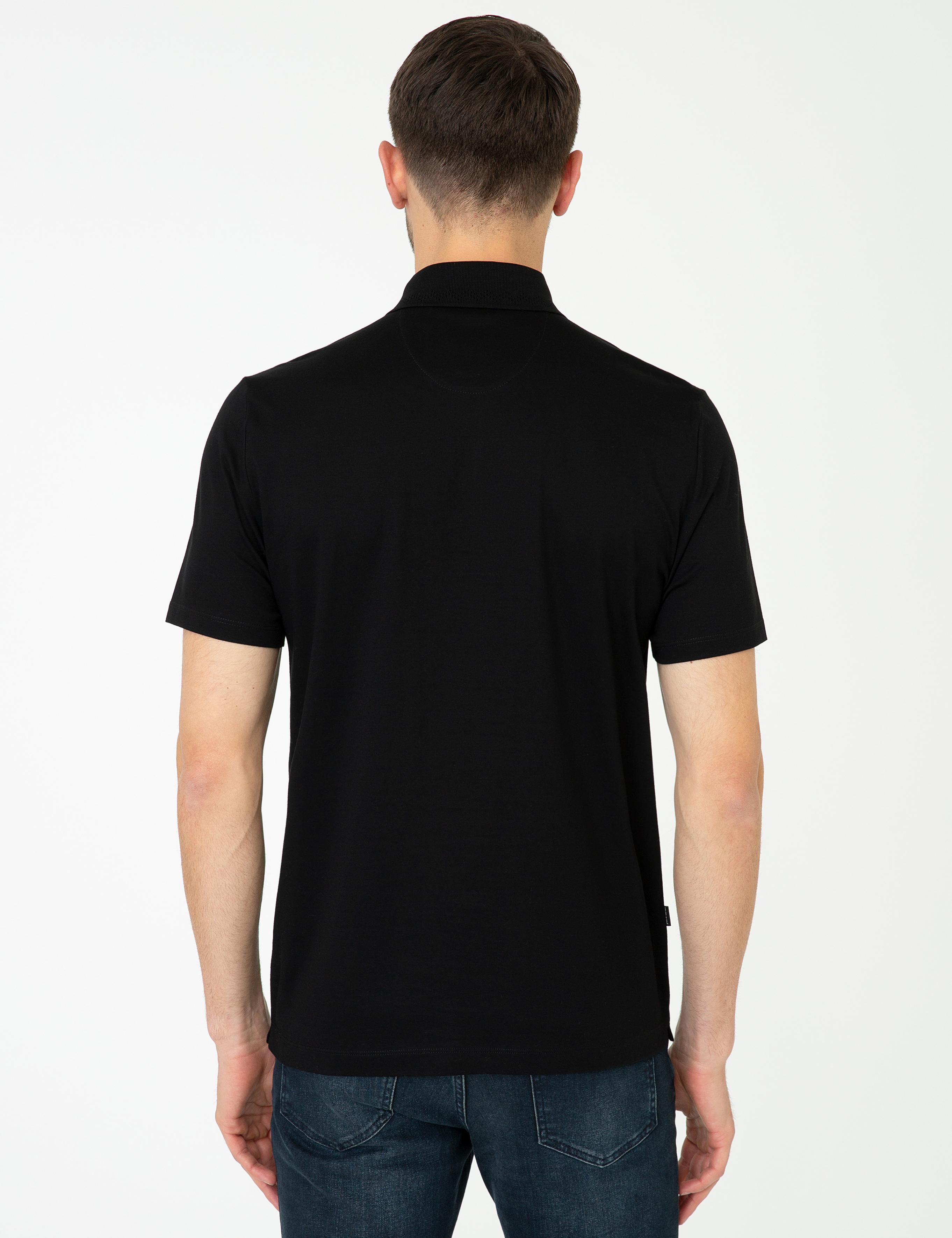 Siyah Regular Fit Polo Yaka Merserize Tişört