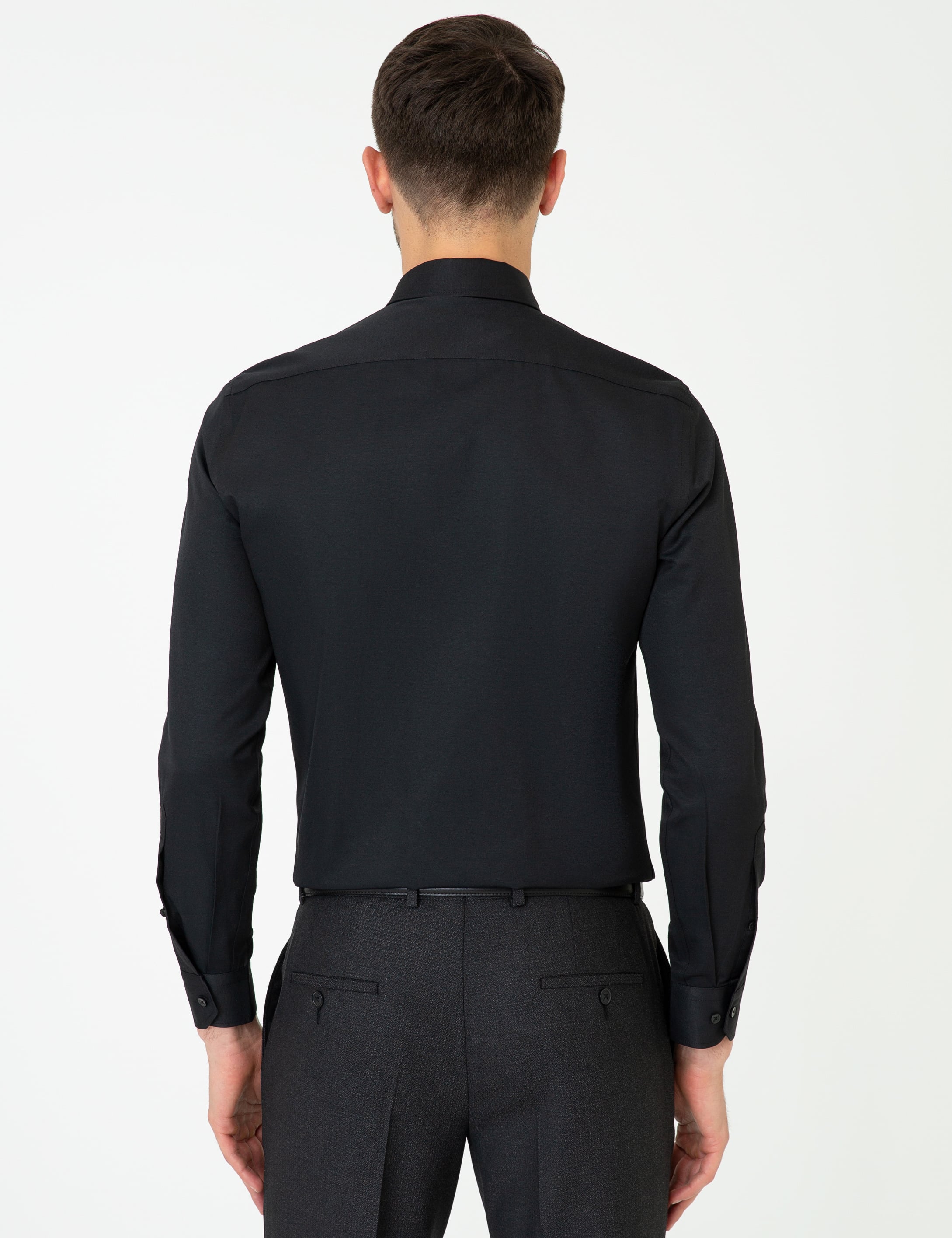 Siyah Slim Fit Uzun Kollu Klasik Gömlek - Image 3
