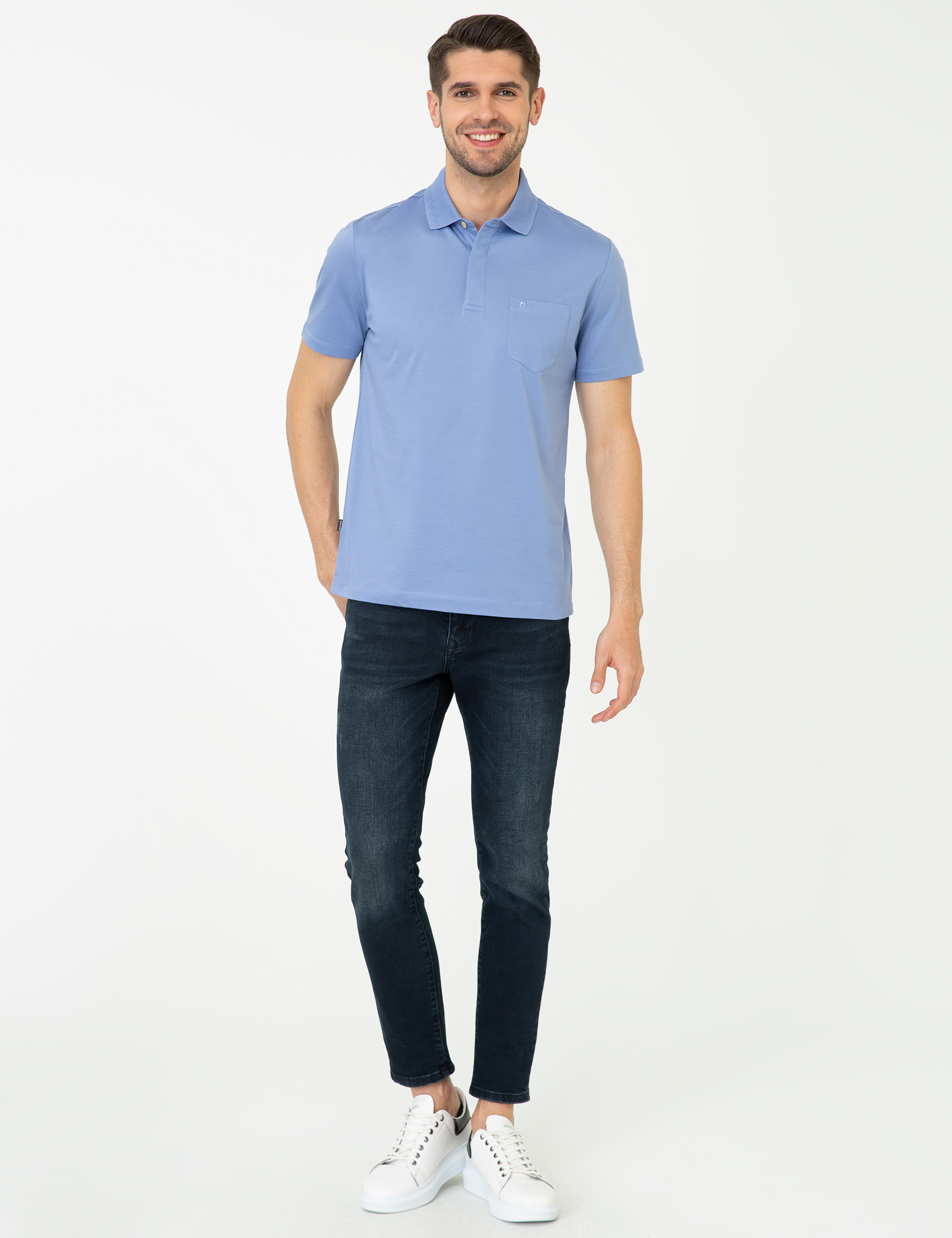 Koyu Mavi Regular Fit Polo Yaka Merserize Tişört - Image 4