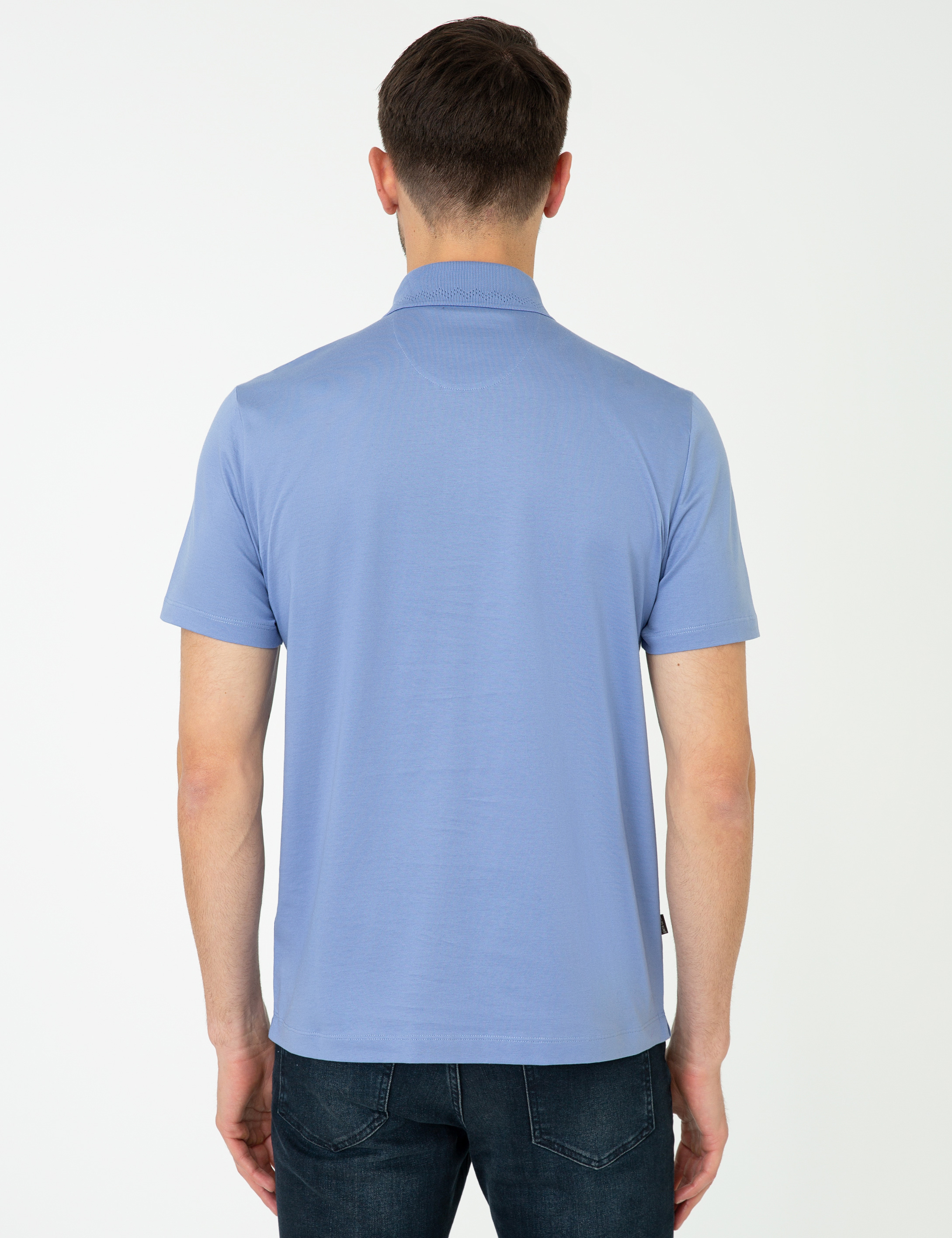Koyu Mavi Regular Fit Polo Yaka Merserize Tişört - Image 3