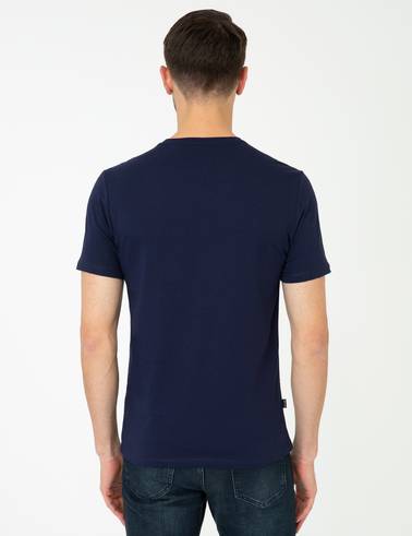 Lacivert Slim Fit %100 Pamuk Bisiklet Yaka Basic Tişört