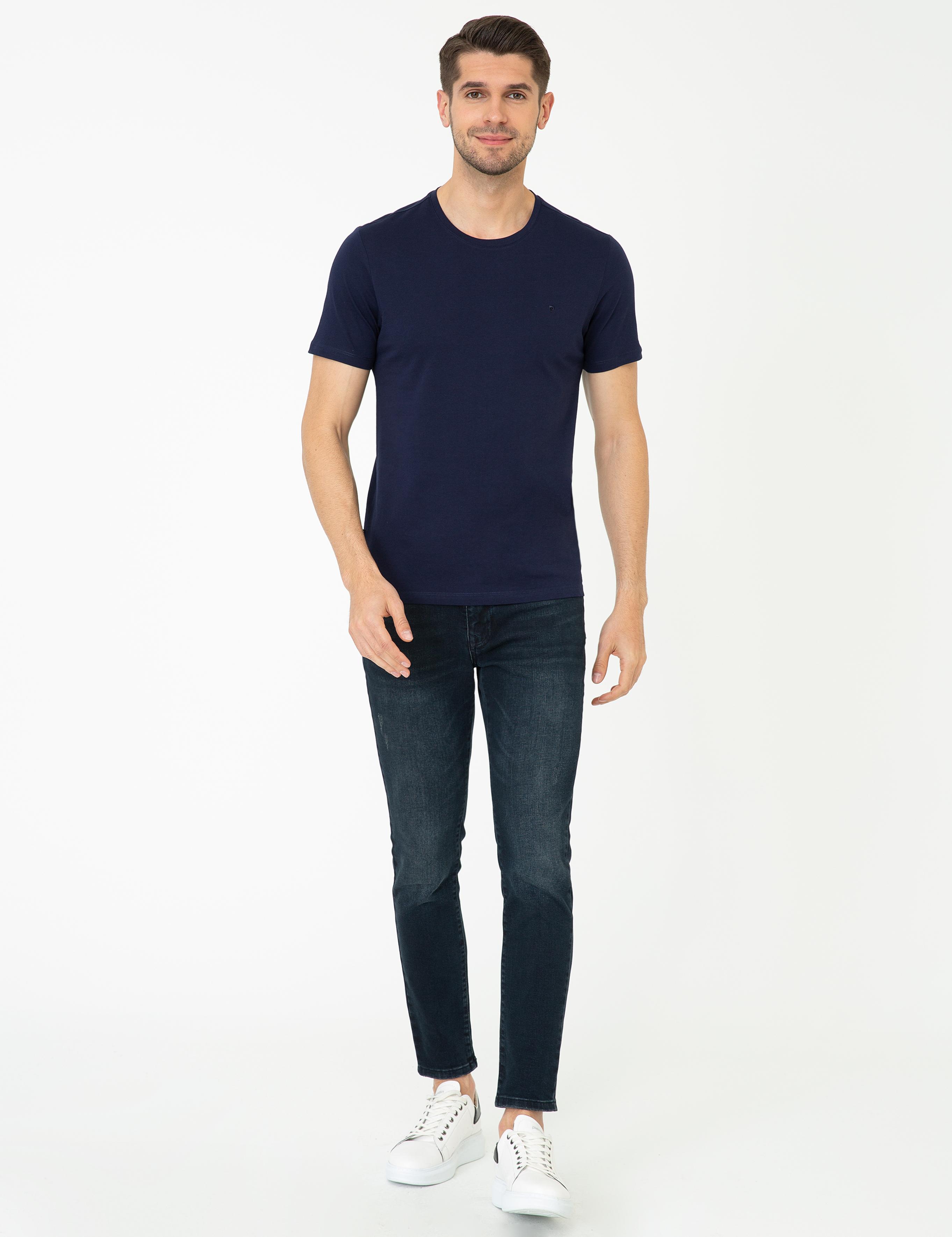 Lacivert Slim Fit Bisiklet Yaka Basic Tişört