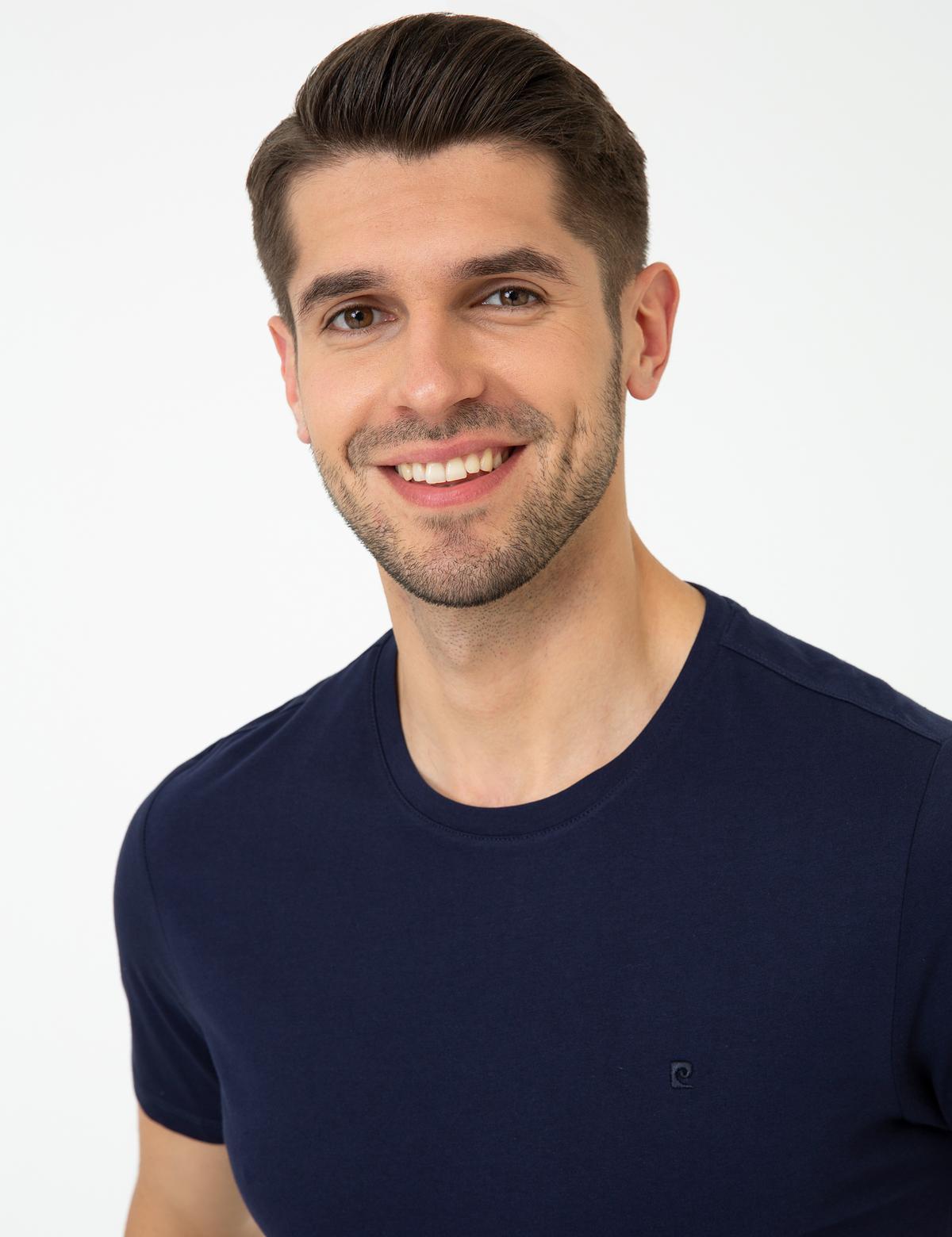 Lacivert Slim Fit Bisiklet Yaka Basic Tişört - 50252189023