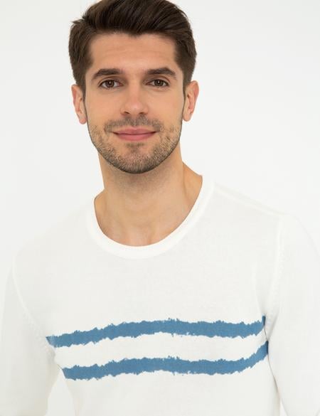 Ekru Slim Fit Bisiklet Yaka Triko Kazak - 50241469001