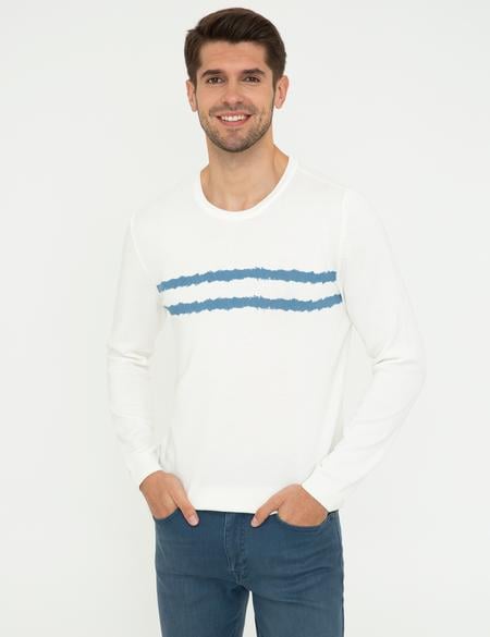 Ekru Slim Fit Bisiklet Yaka Triko Kazak - 50241469001