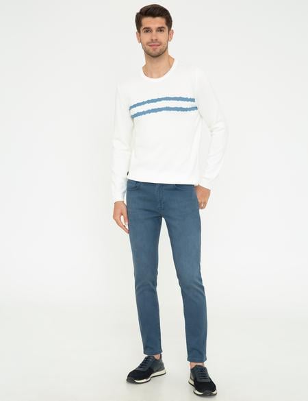 Ekru Slim Fit Bisiklet Yaka Triko Kazak - 50241469001