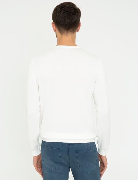 Ekru Slim Fit Bisiklet Yaka Triko Kazak - 50241469001