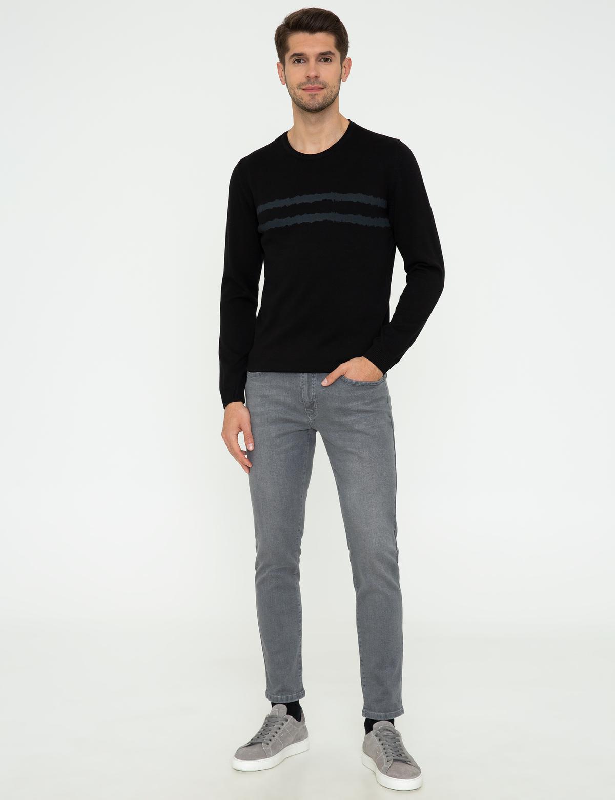 Siyah Slim Fit Bisiklet Yaka Triko Kazak - 50241469017