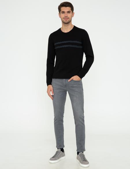 Siyah Slim Fit Bisiklet Yaka Triko Kazak - 50241469017