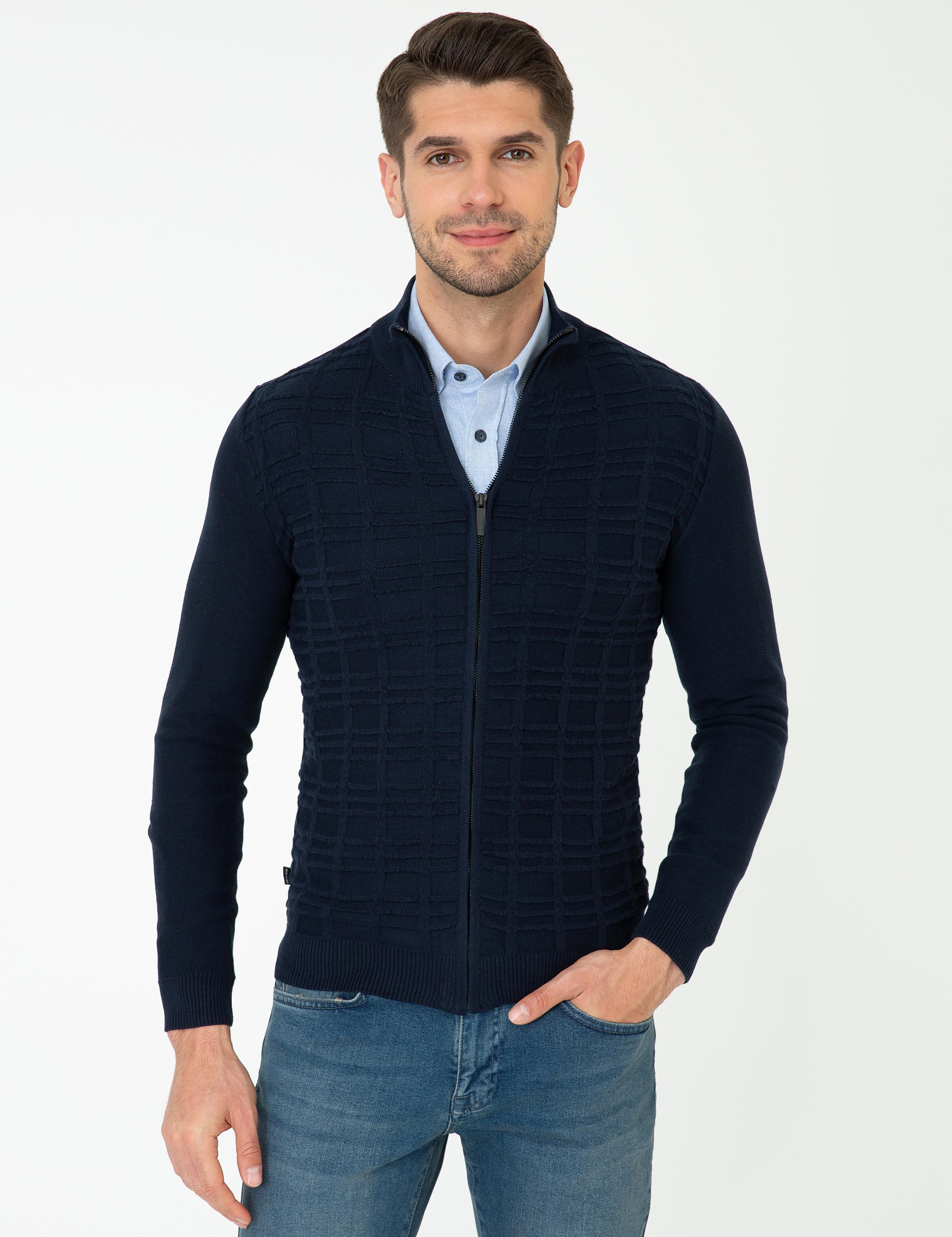 Lacivert Slim Fit Triko Hırka