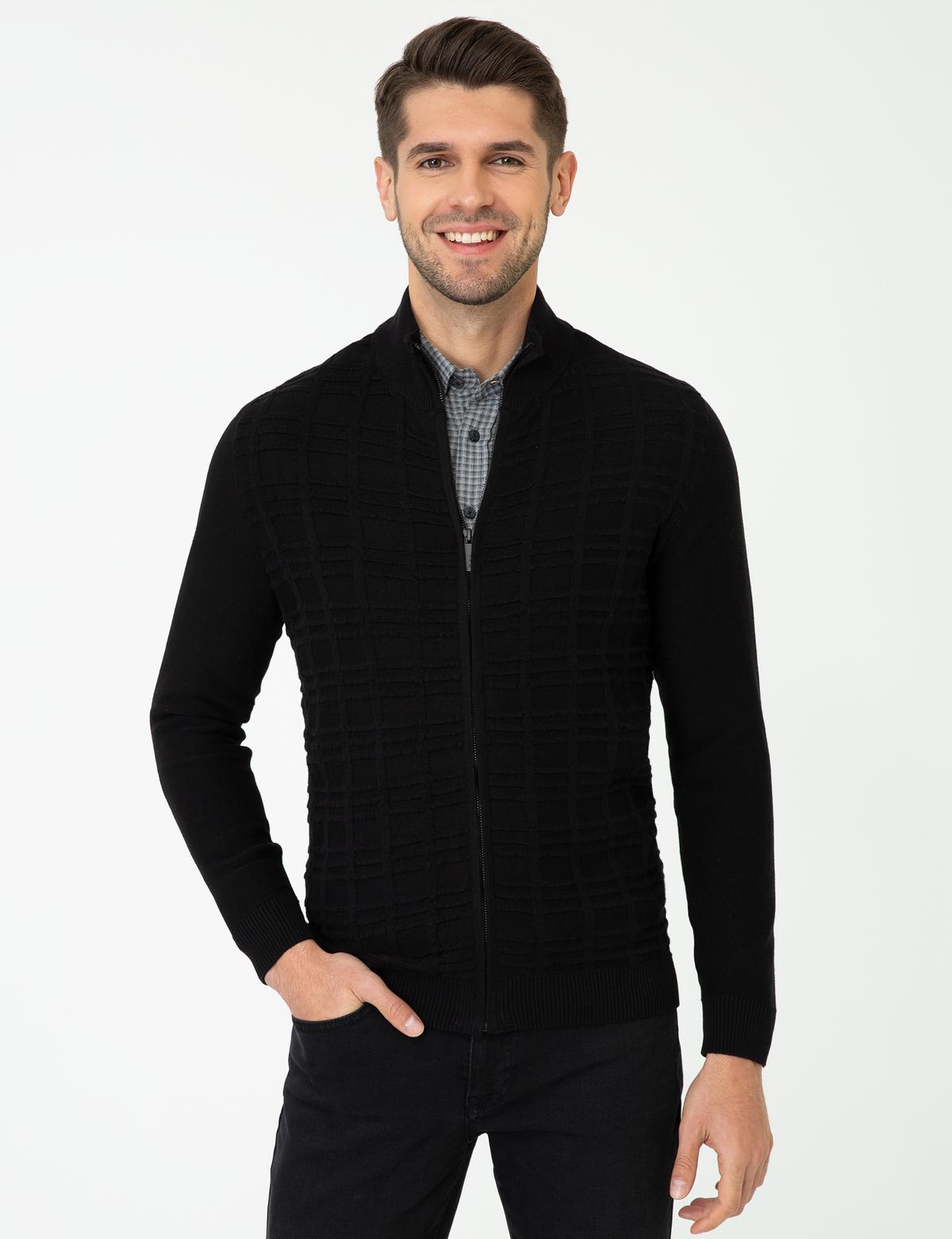 Siyah Slim Fit Triko Hırka