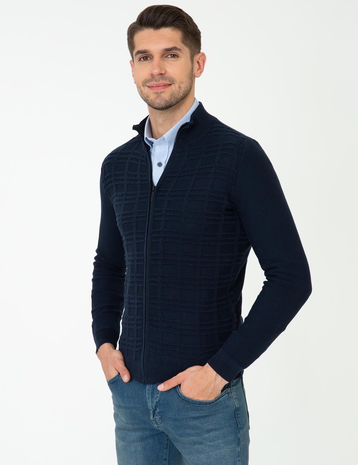 Lacivert Slim Fit Triko Hırka - 50248510009