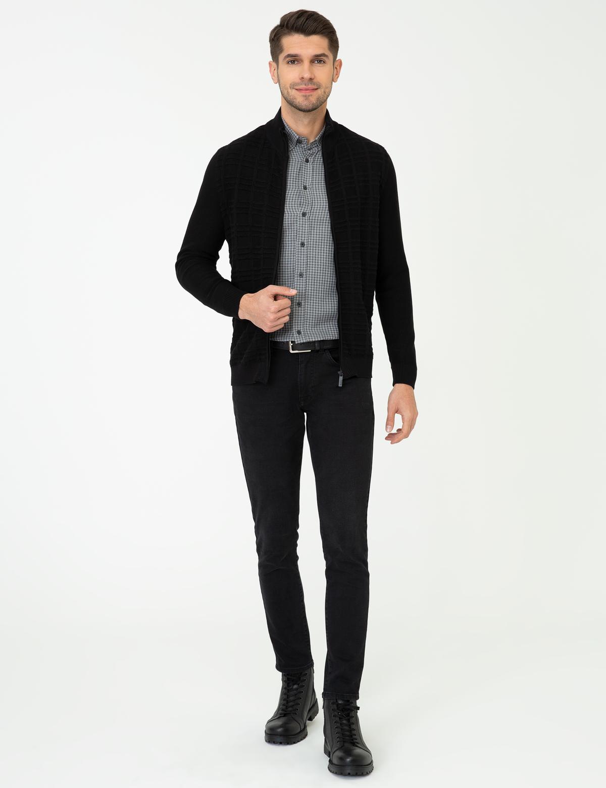 Siyah Slim Fit Triko Hırka - 50248510016