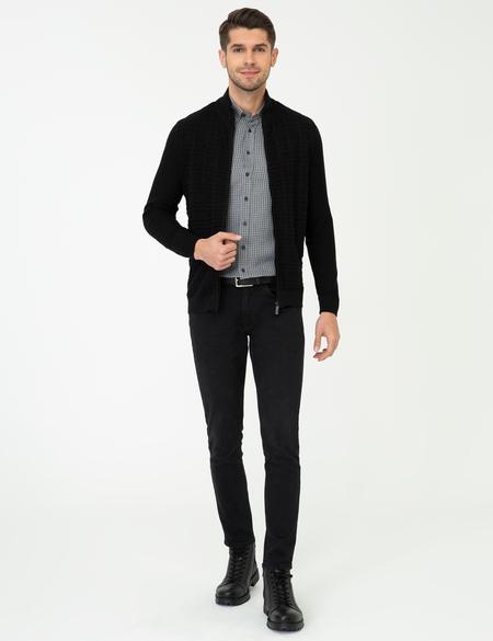 Siyah Slim Fit Triko Hırka - 50248510016