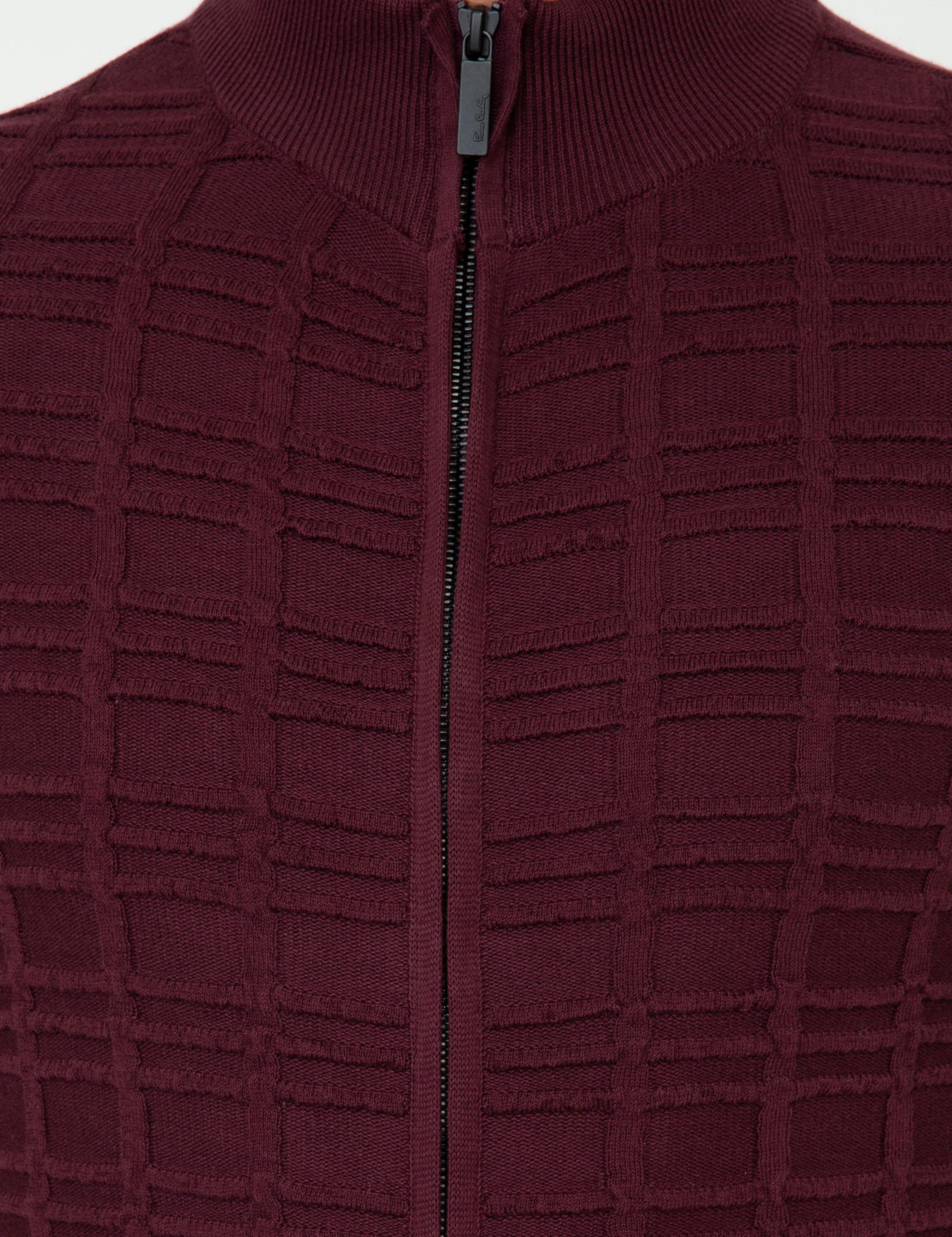 Bordo Slim Fit Fermuarlı Triko Hırka