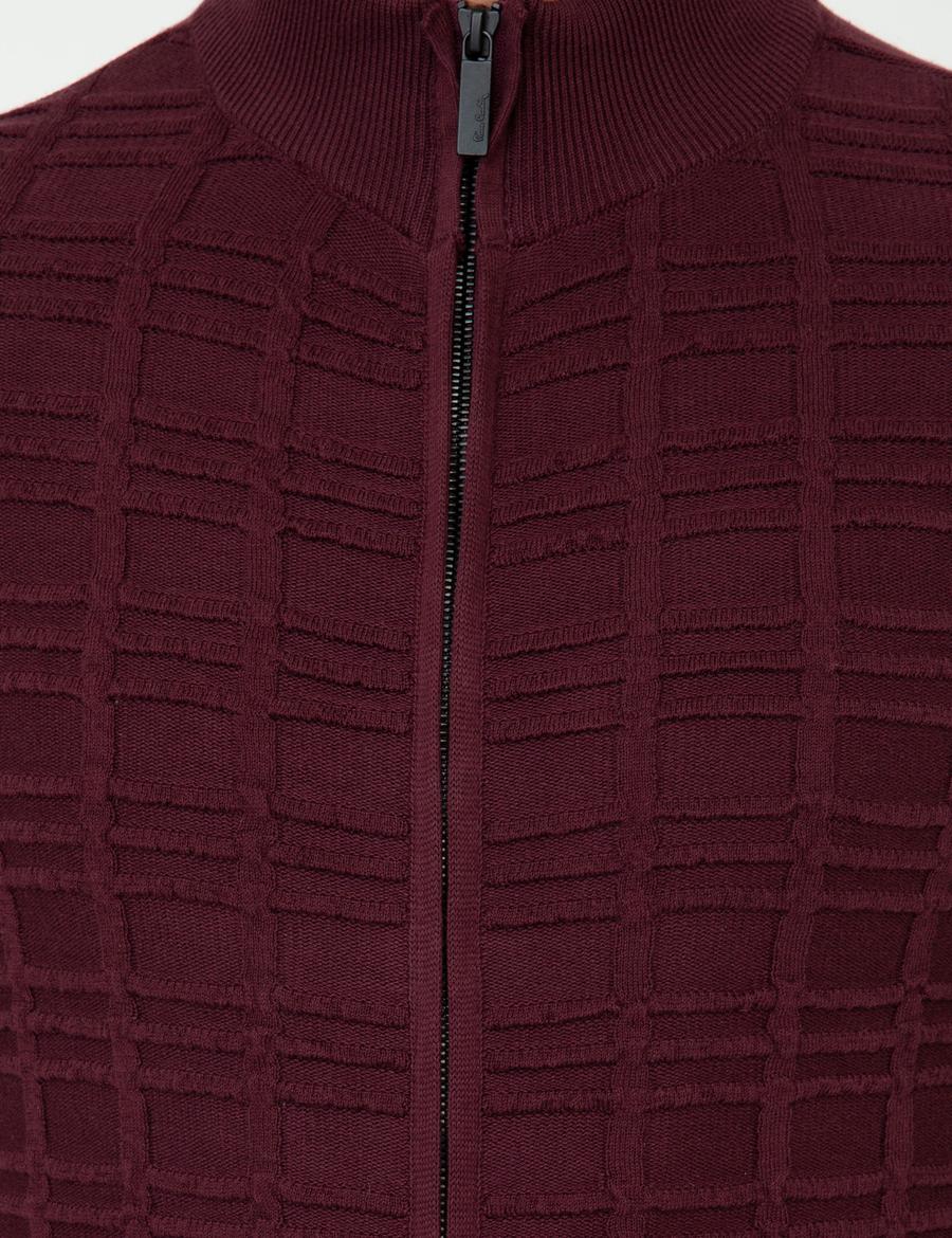 Bordo Slim Fit Triko Hırka