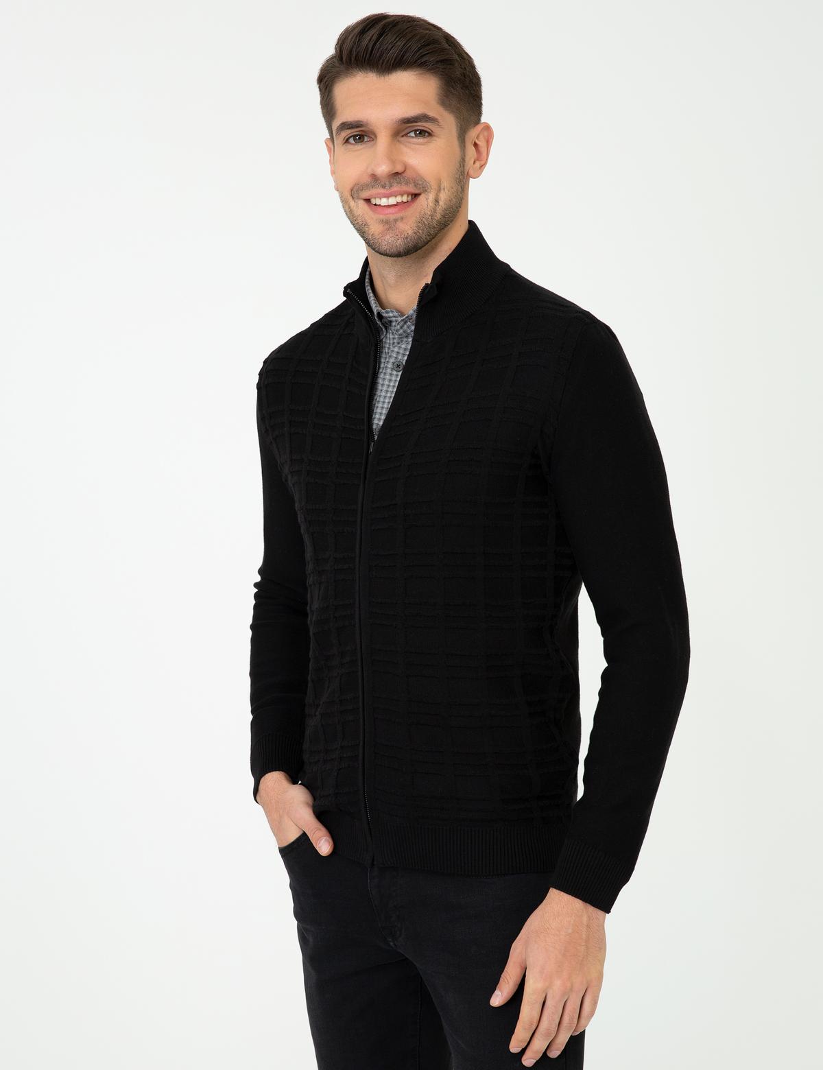 Siyah Slim Fit Triko Hırka - 50248510016