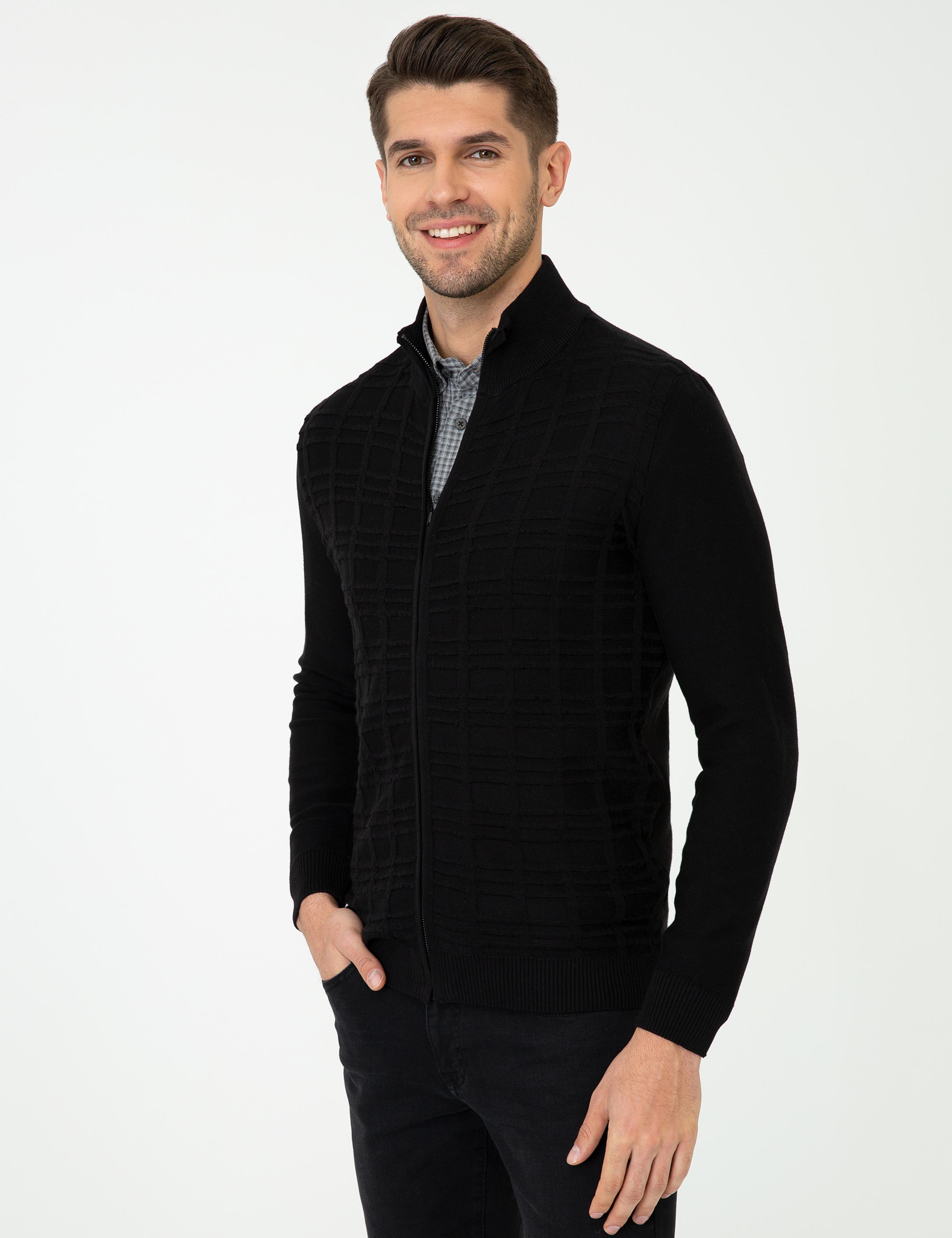 Siyah Slim Fit Triko Hırka
