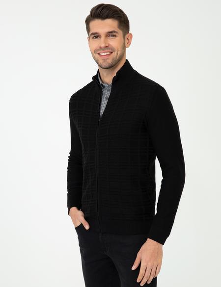 Siyah Slim Fit Triko Hırka - 50248510016