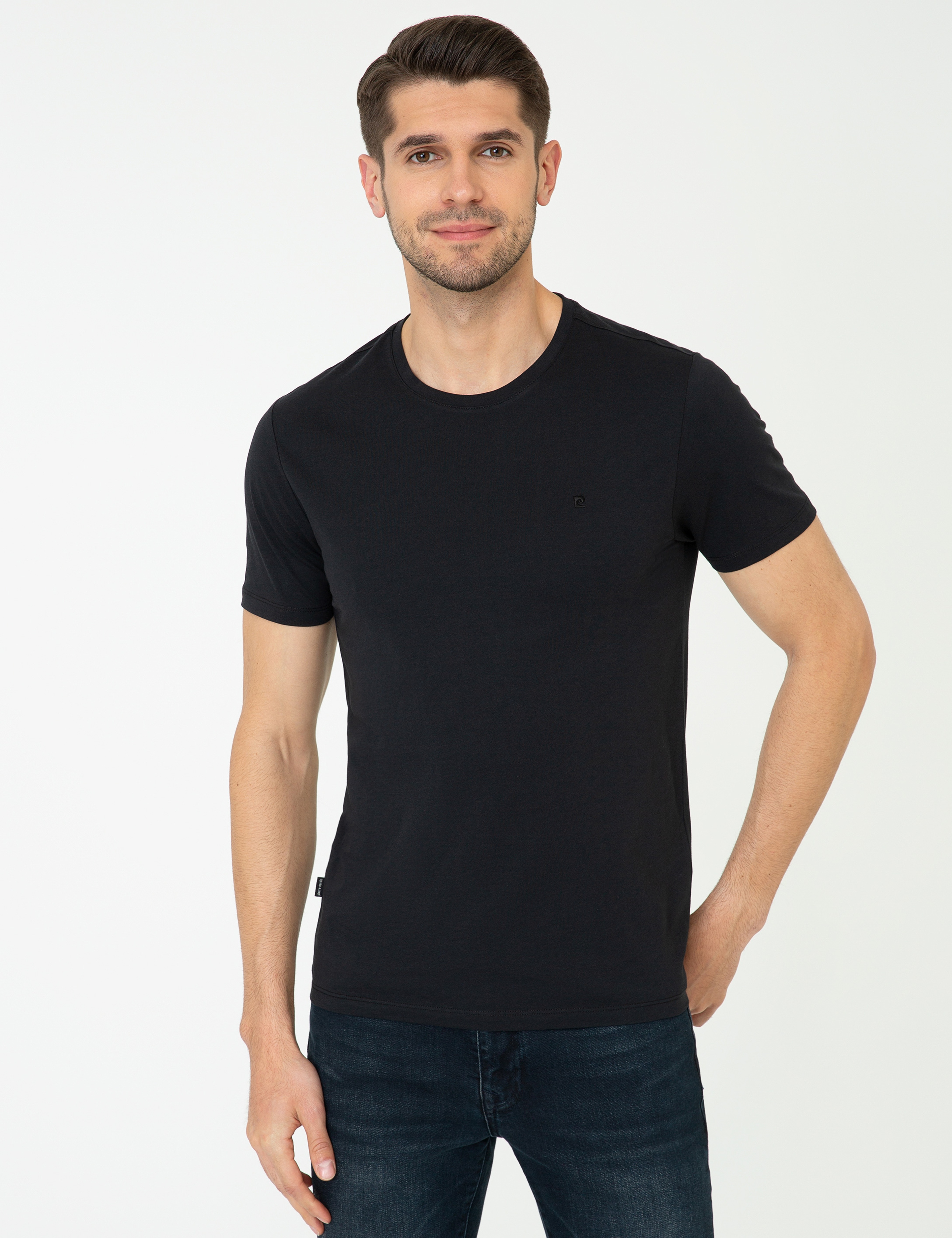 Siyah Slim Fit Bisiklet Yaka Basic Tişört - Image 1
