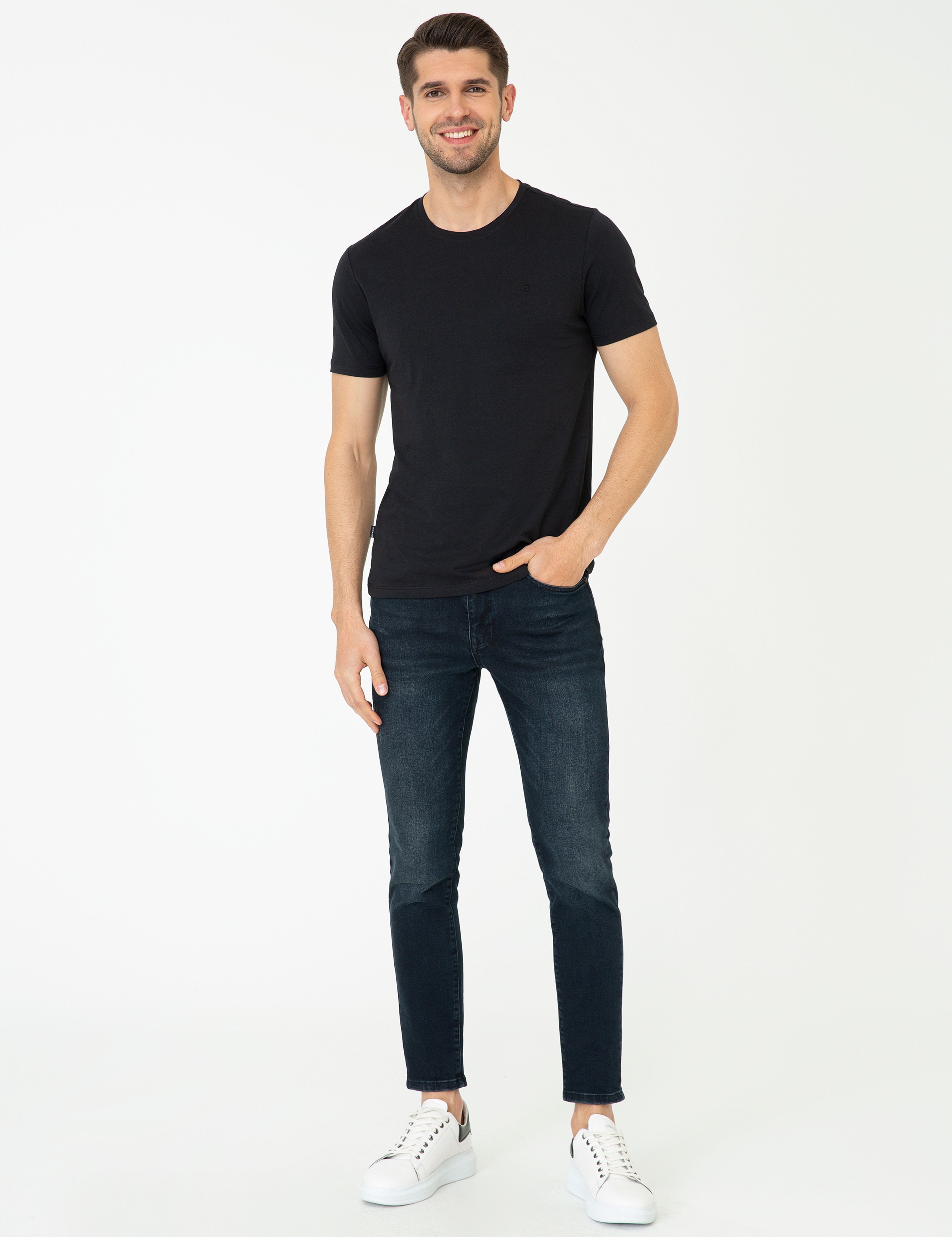 Siyah Slim Fit Bisiklet Yaka Basic Tişört - Image 4